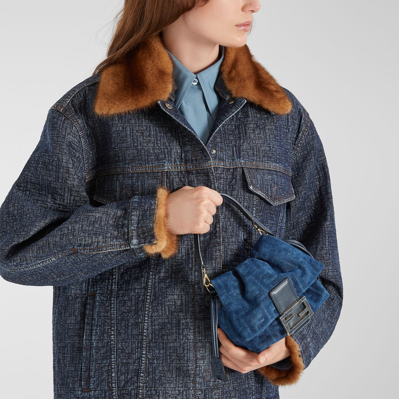 Mamma Baguette Small Blue FF denim flocked mini-bag 2