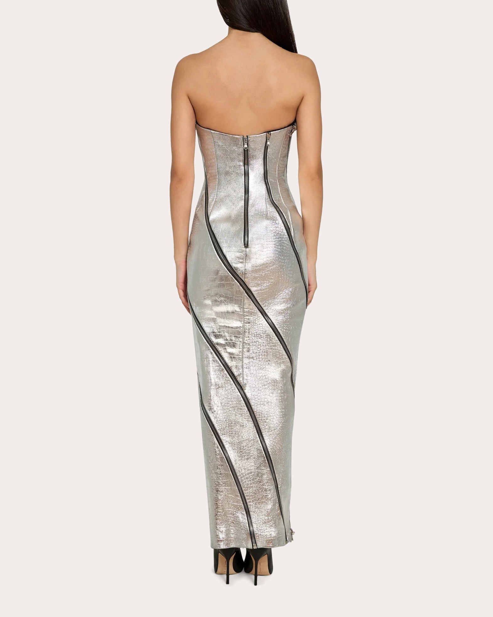 Embellished Croc-Embossed Leather Gown - 3