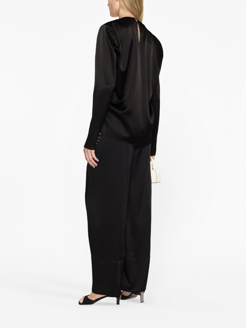 draped long-sleeved blouse - 3