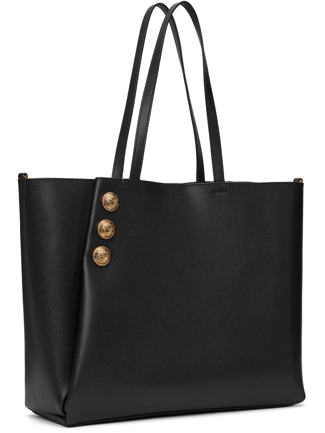 Black Emblème Leather Tote - 3