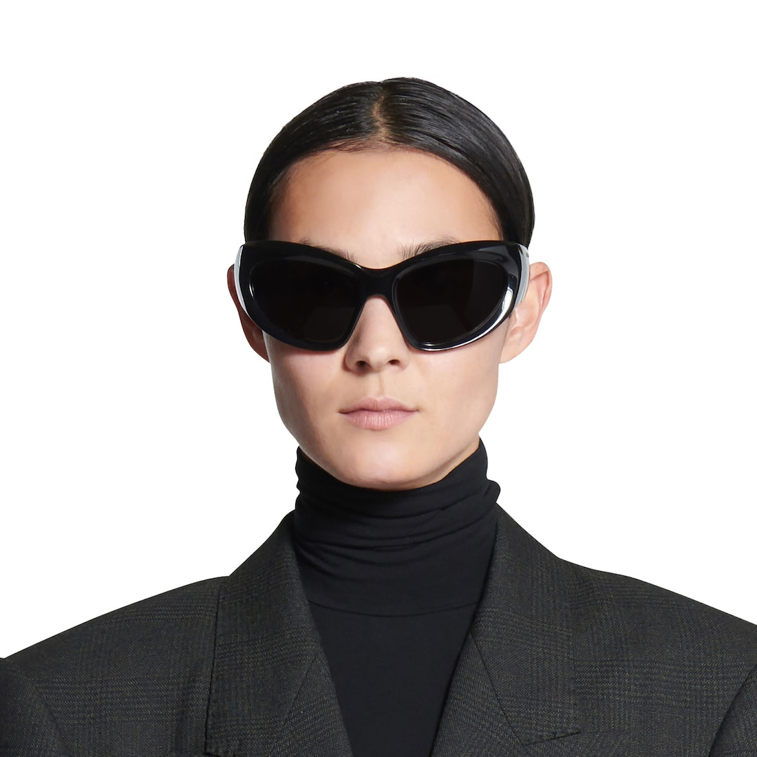 Wrap D-frame Sunglasses in Black - 5