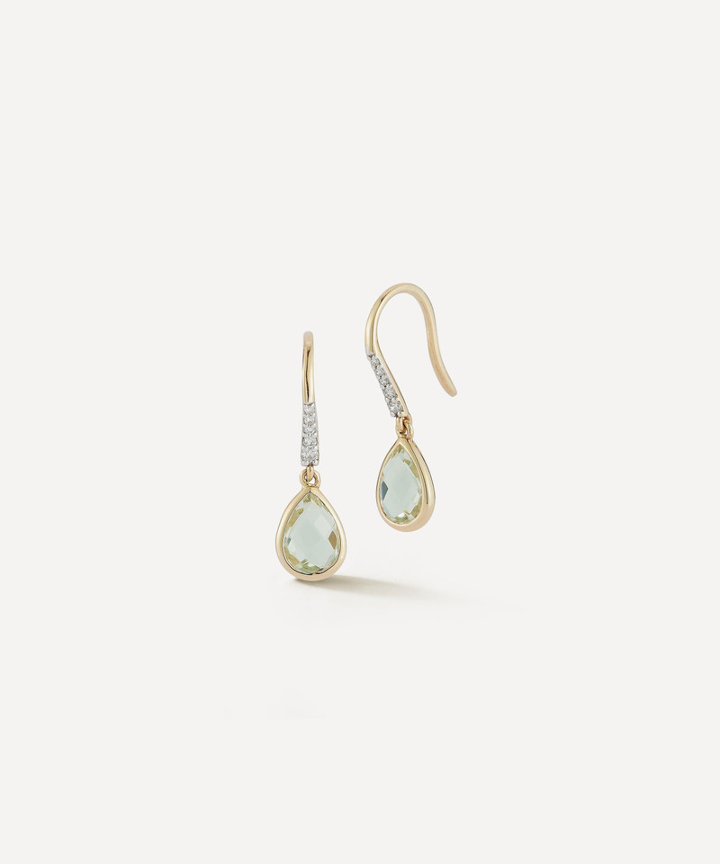 MATEO 14ct Gold Bezeled Green Amethyst Drop Earrings outlook