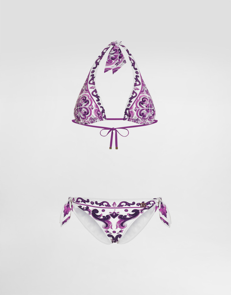 Majolica-print padded triangle bikini 1