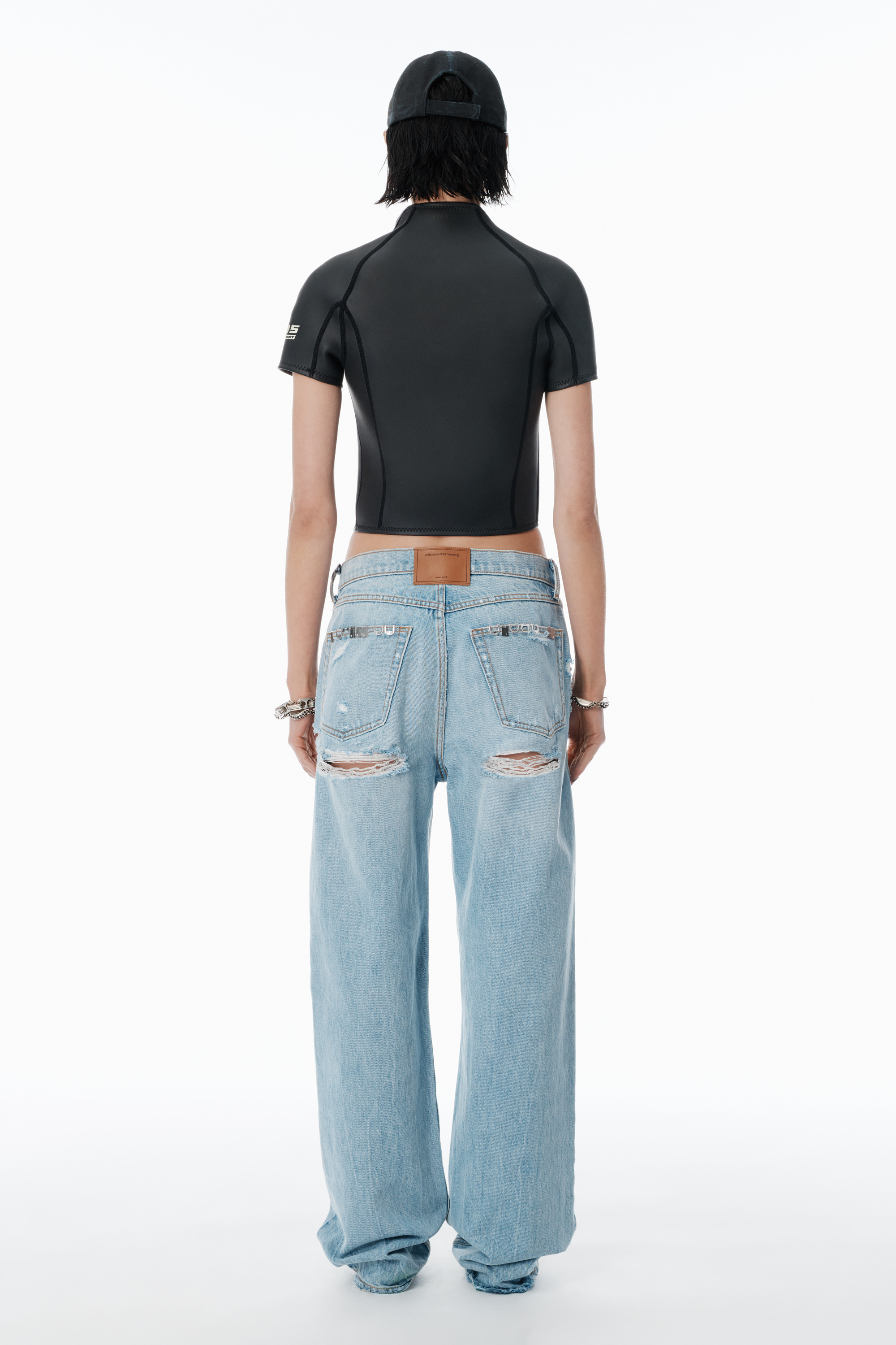 distressed ez mid-rise jeans with hardware - 4