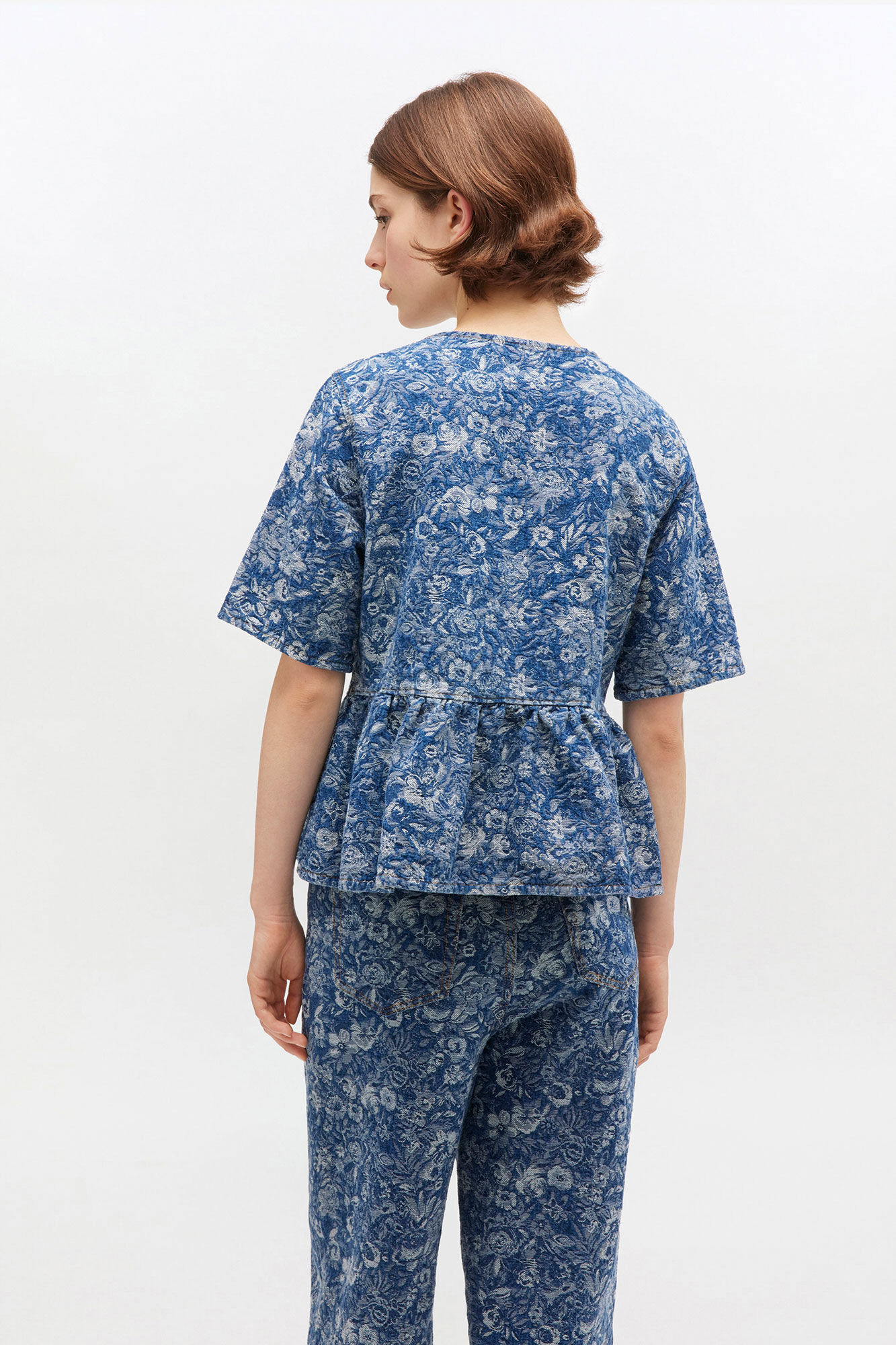 BLUE TAPESTRY PEPLUM BLOUSE - 4