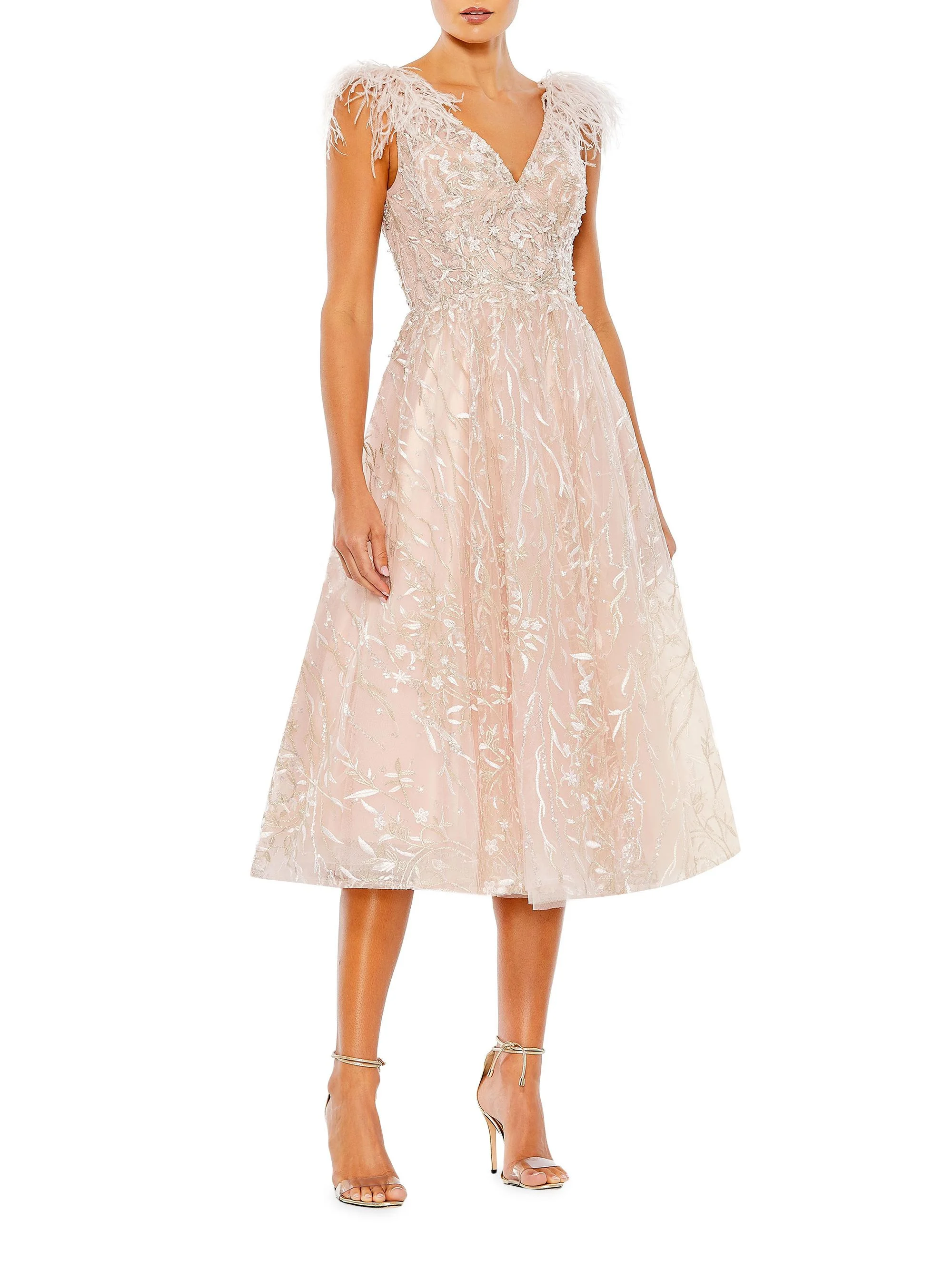 Women's Cocktail Lace Fit & Flare Midi-Dress - Pink - 1