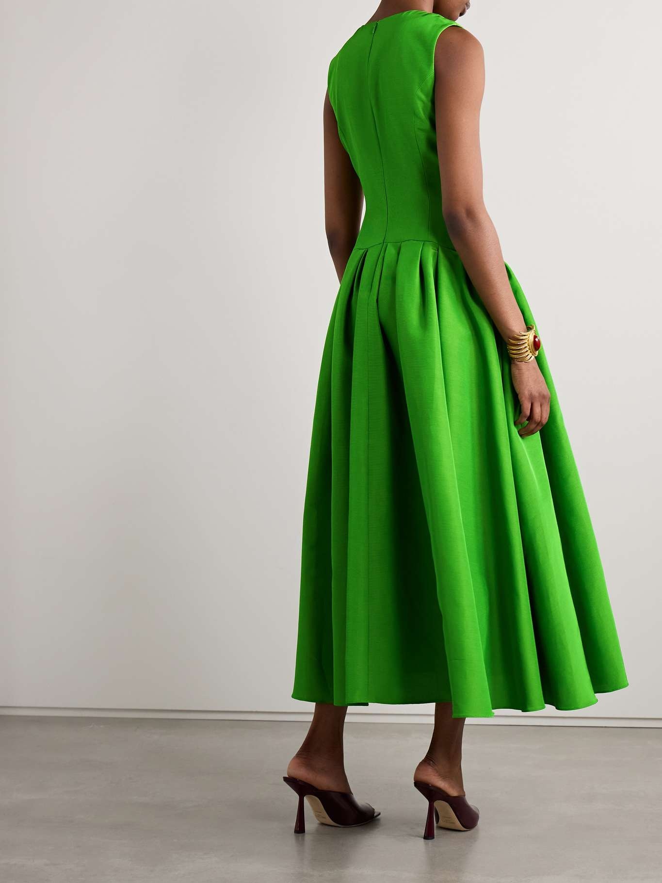Pleated cotton-blend faille gown Green - 3