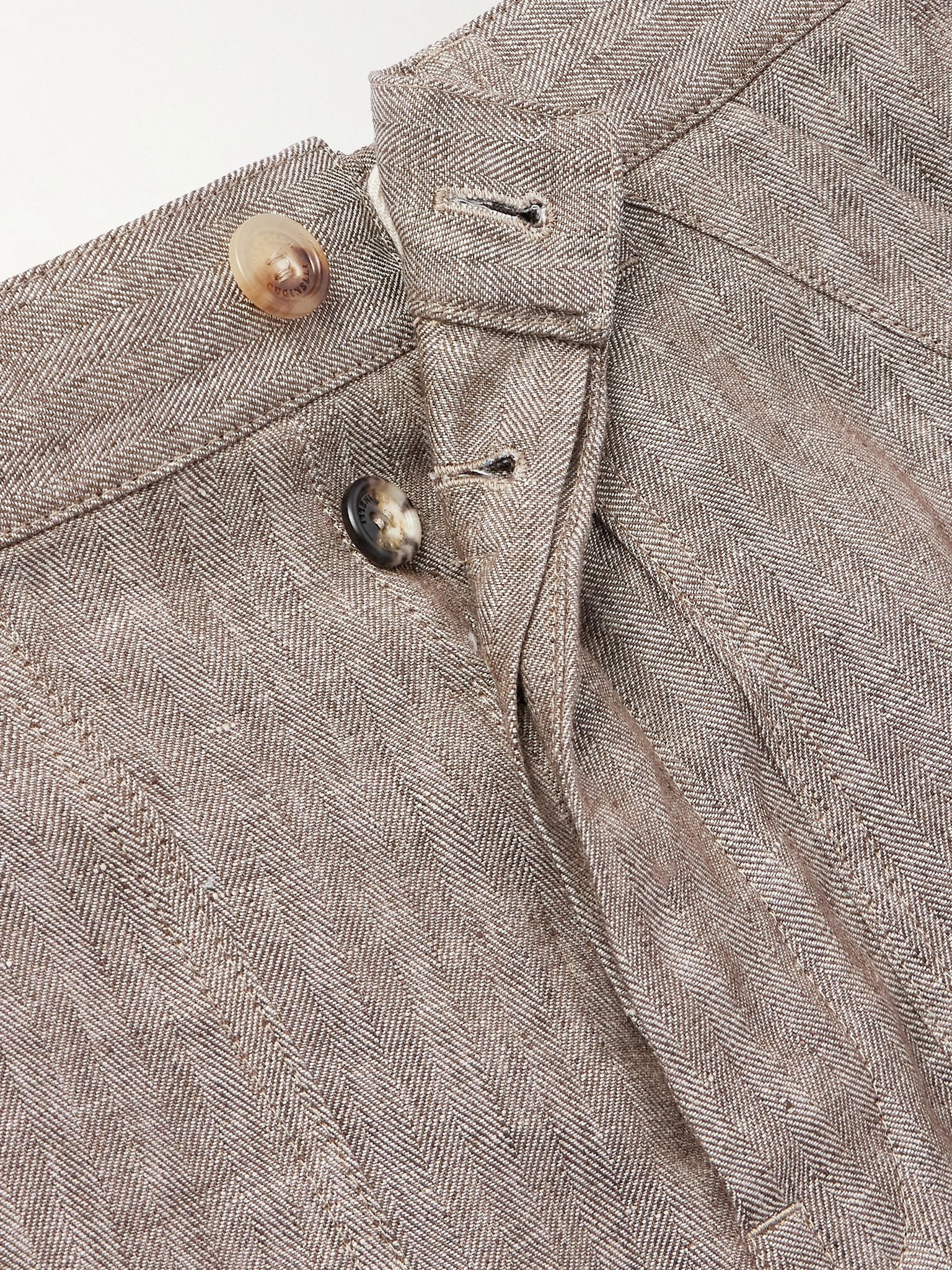 Straight-Leg Herringbone Linen Trousers Gray - 6