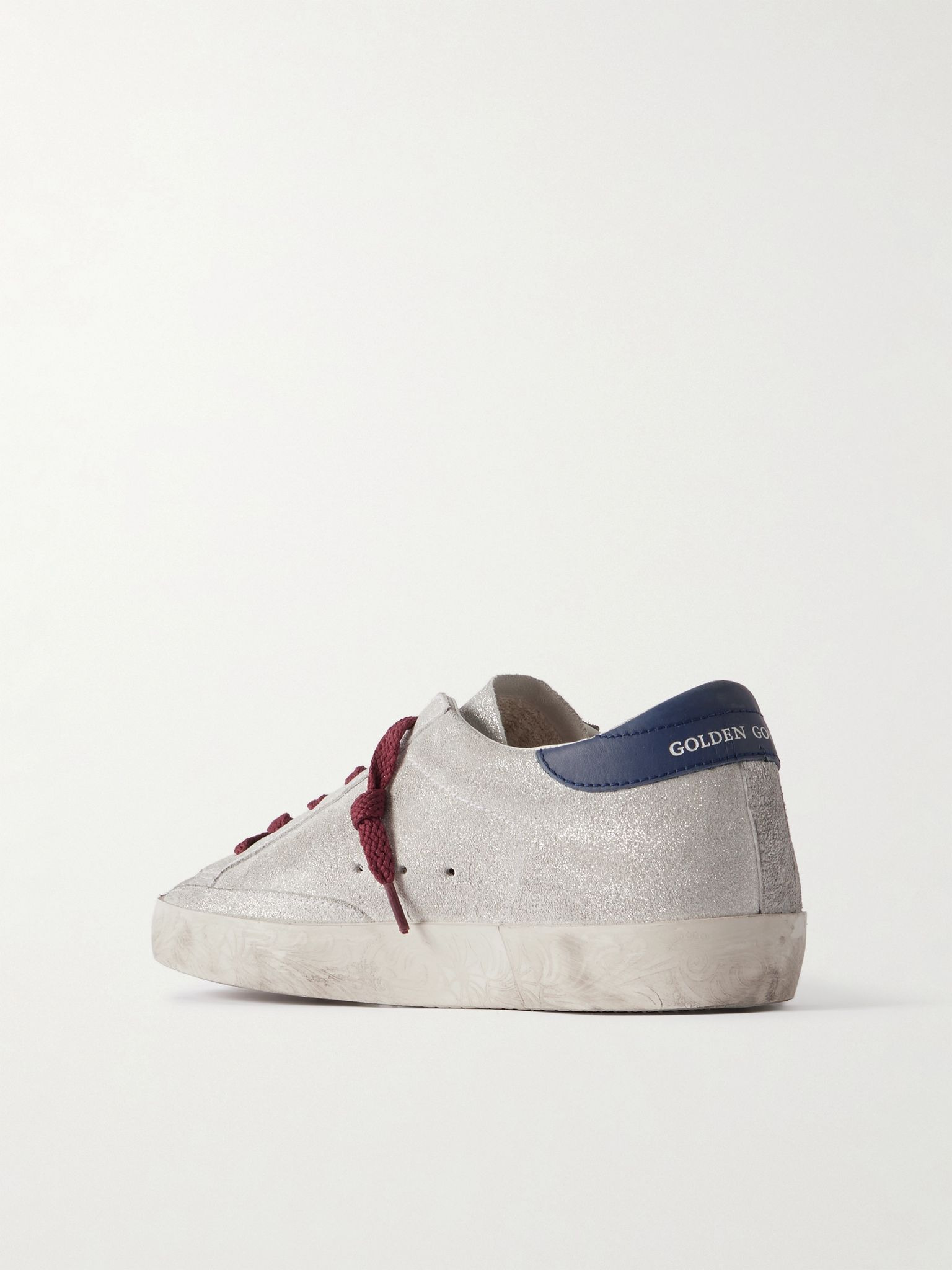 Super-Star distressed leather-trimmed metallic suede sneakers White - 3