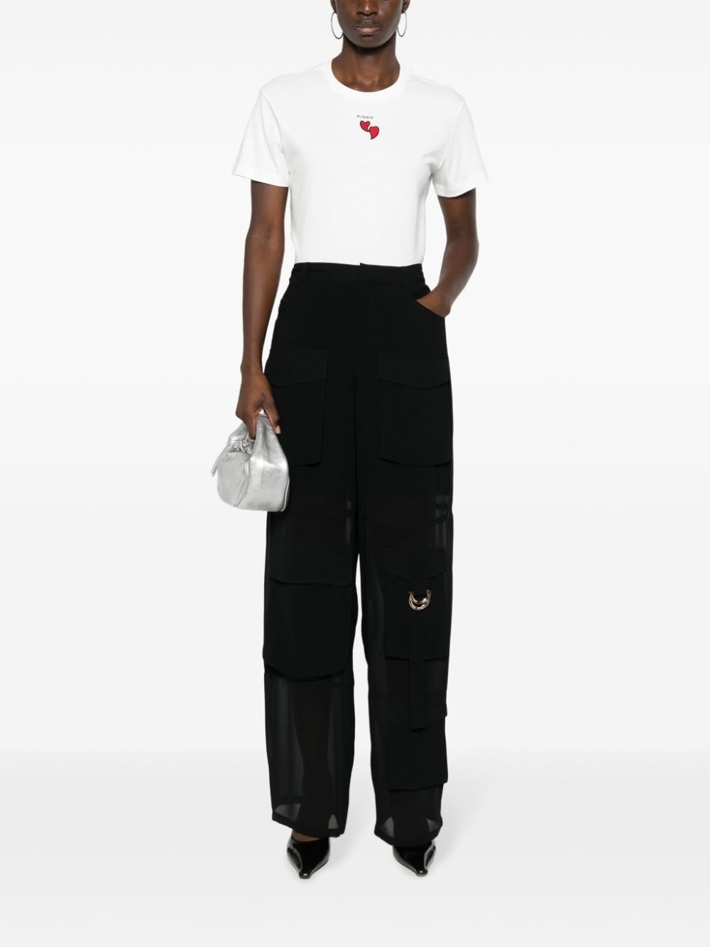 cargo-pocket semi-sheer palazzo trousers - 2