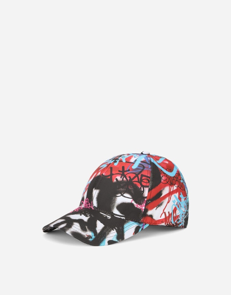 Baseball cap with spray-paint graffiti print 1