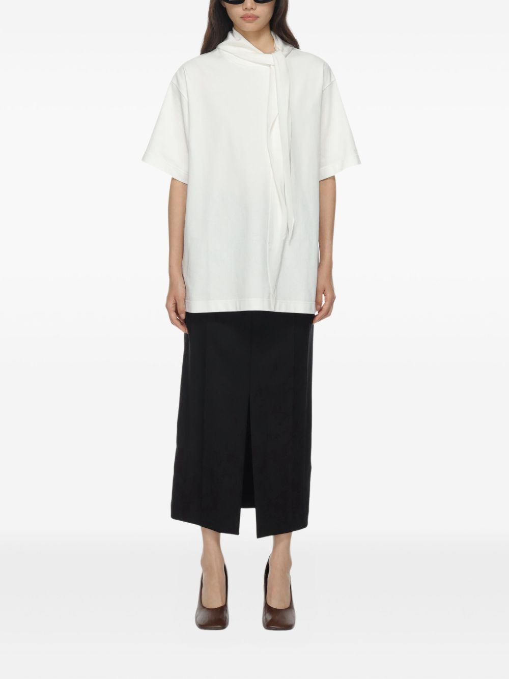 scarf-collar cotton T-shirt - 2