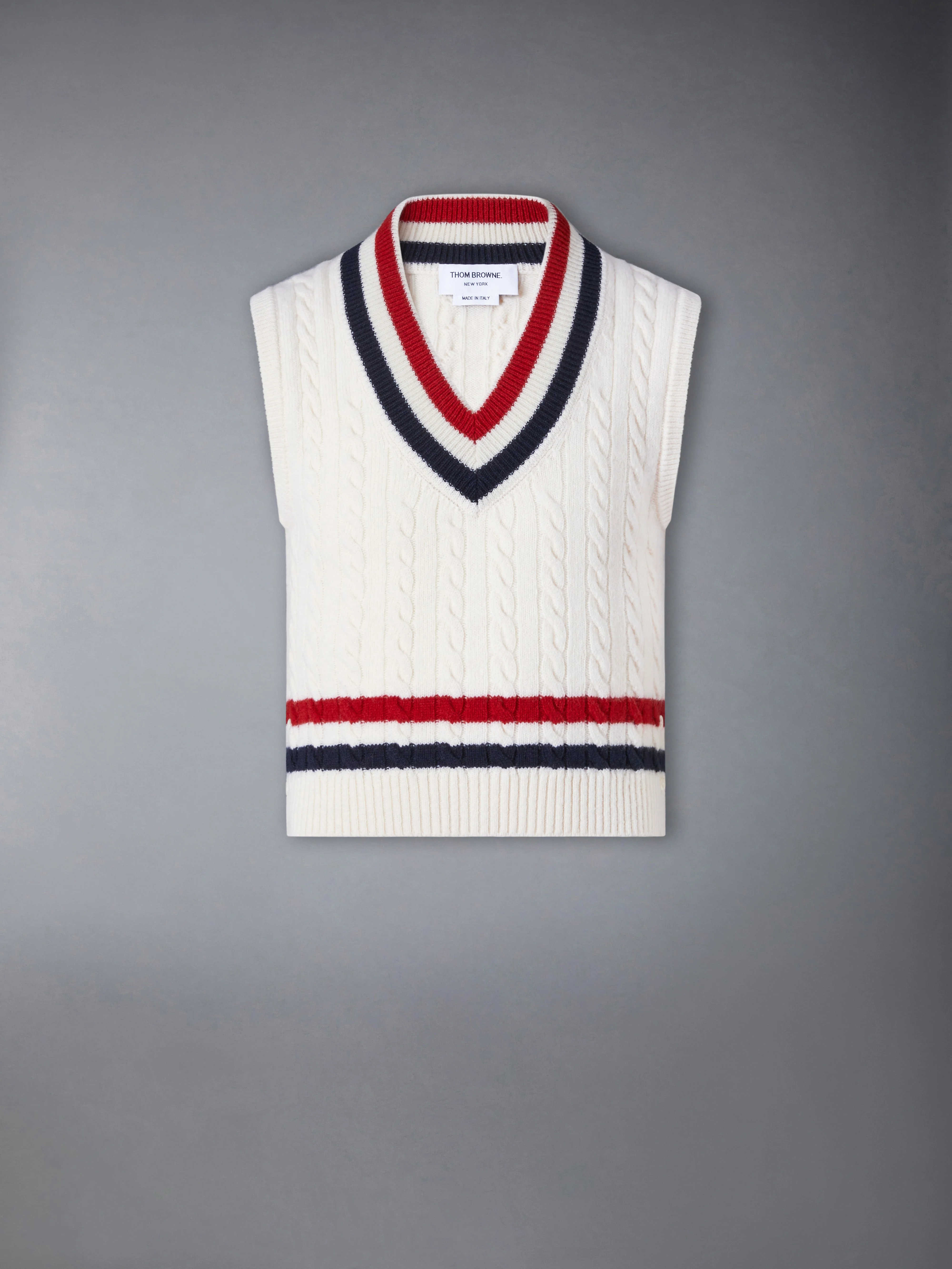 WOOL CRICKET RWB STRIPE BABY CABLE VEST - 1