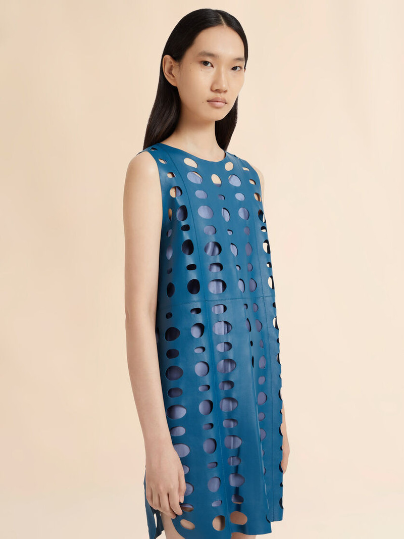 BLUE NAPPA LEATHER DRESS WITH CUT-OUT DETAILING 4
