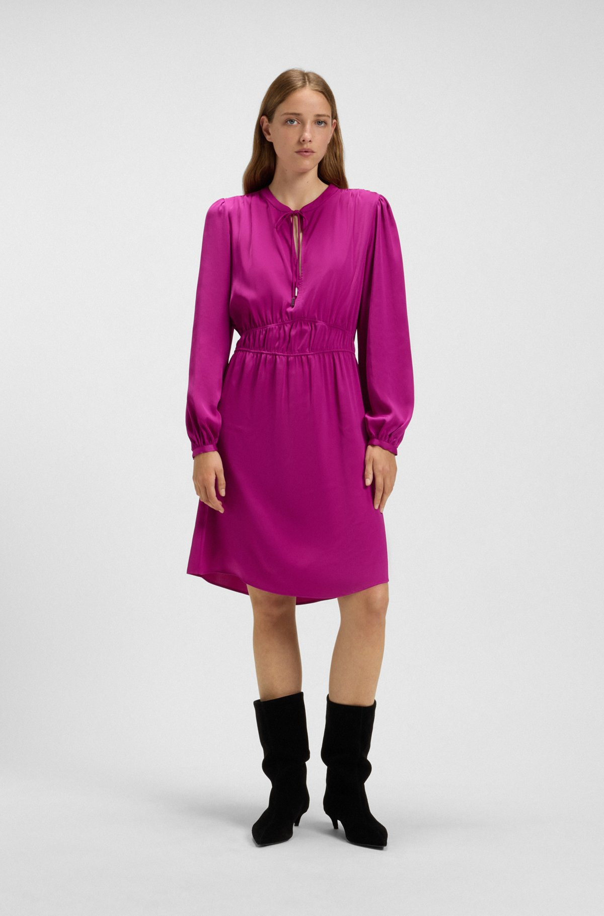 CRINKLE-SATIN MINI DRESS WITH GATHERED DETAILS - 2