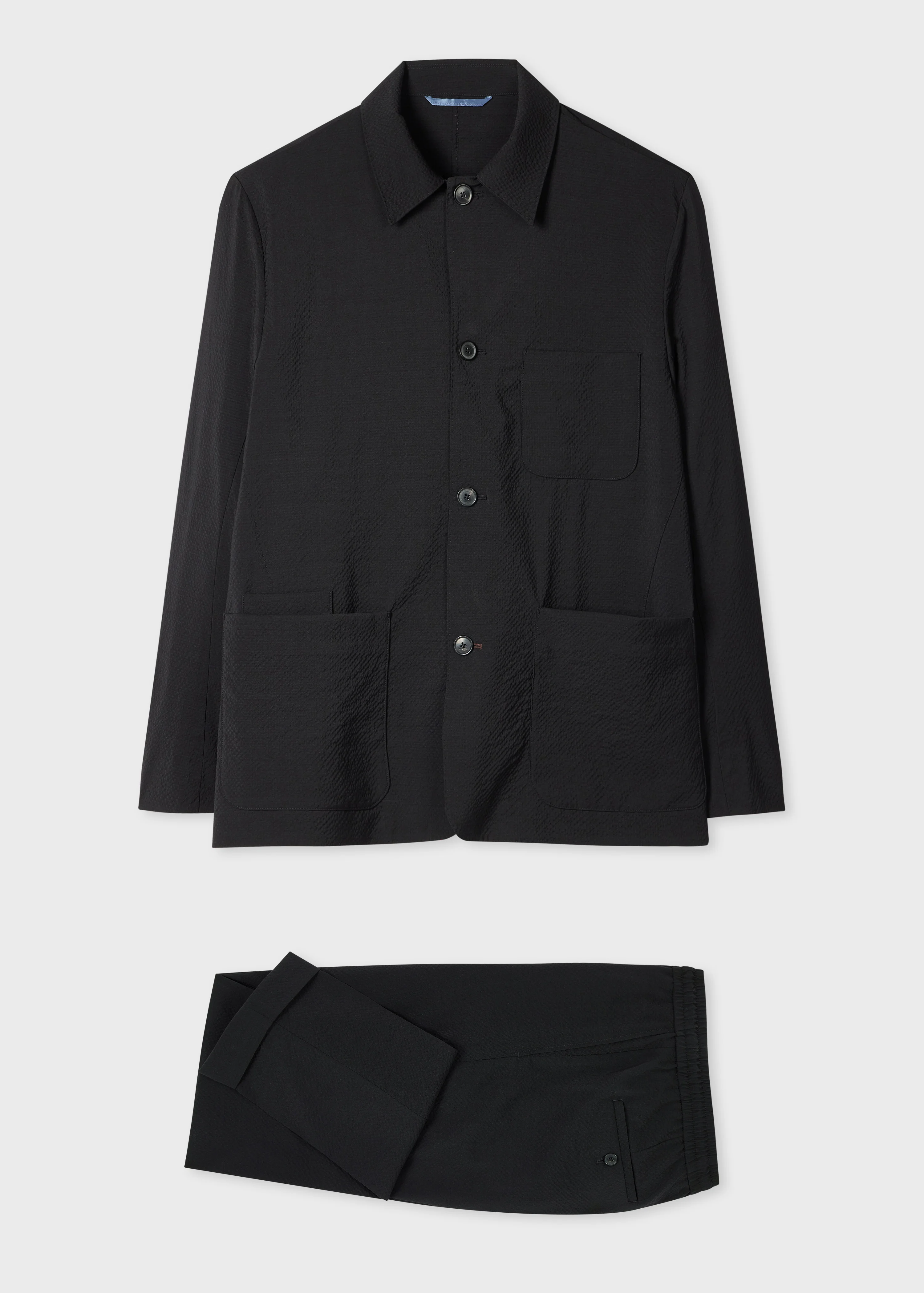 Black Stretch-Wool Seersucker Work Co-ord - 1