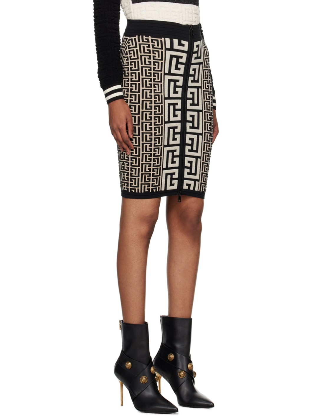 Black & Off-White Monogram Midi Skirt - 2