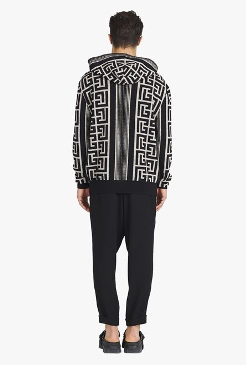 Ivory and black wool sweater with maxi Balmain monogram 3