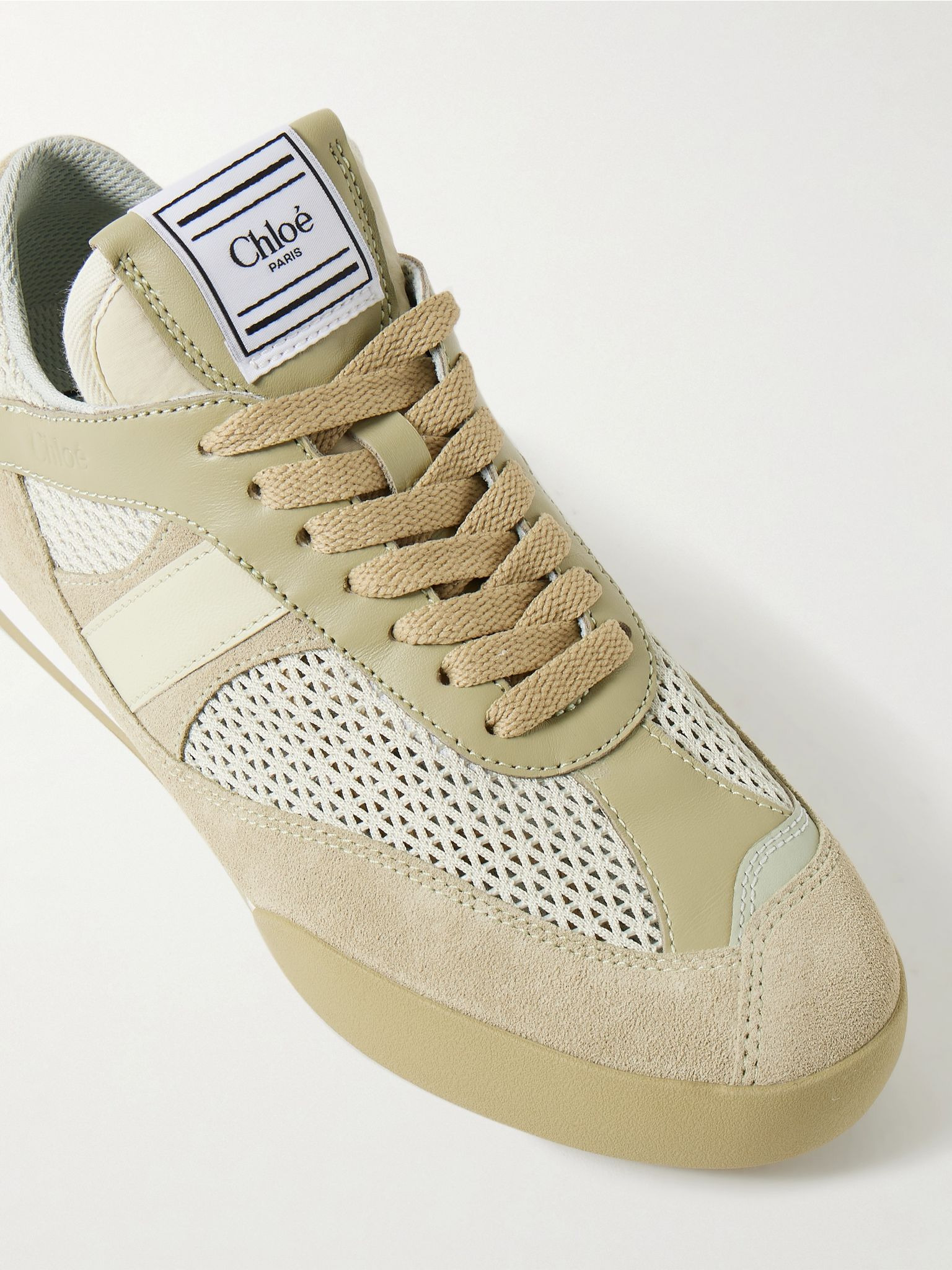 Kick leather and suede-trimmed mesh sneakers Army green - 4