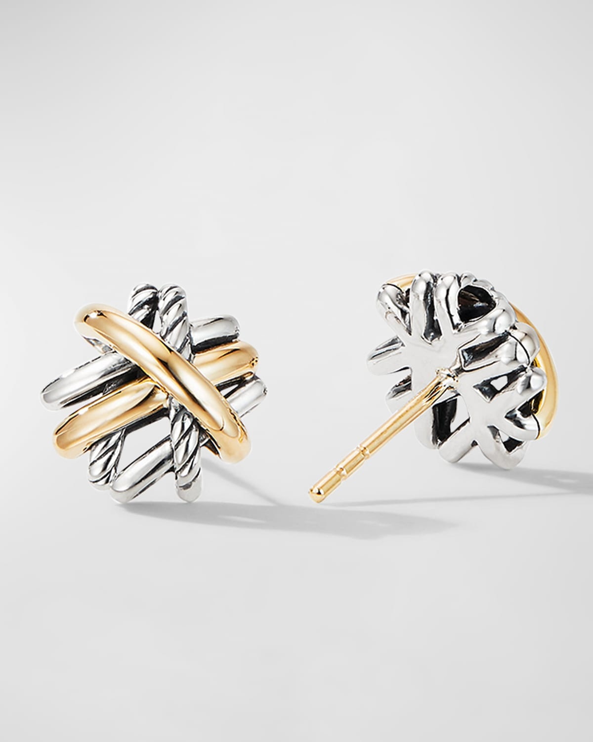 Crossover Stud Earrings in Silver with 18K Gold, 11mm - 3