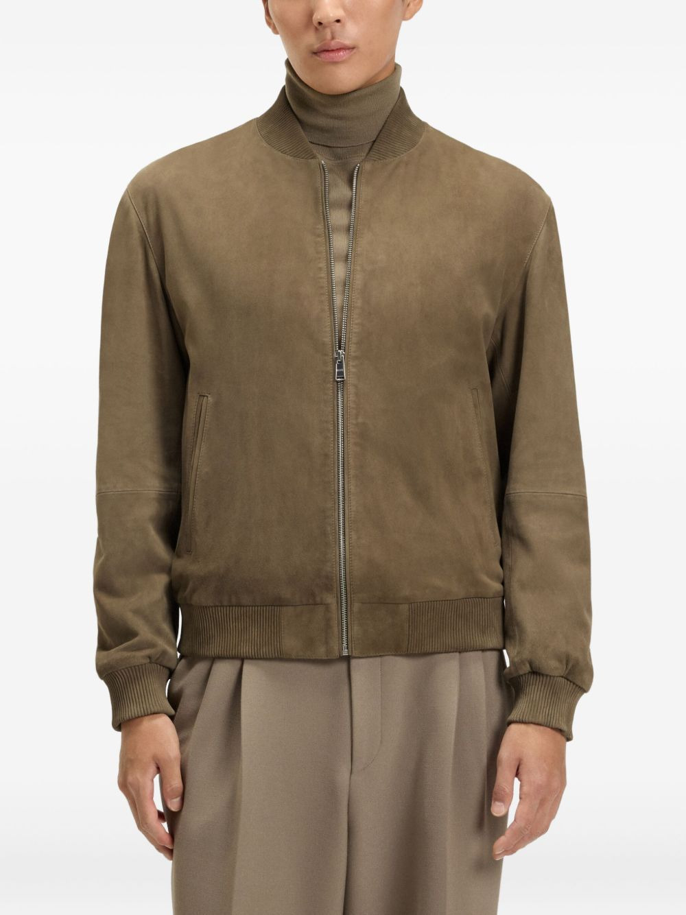 suede zip-front bomber jacket - 4