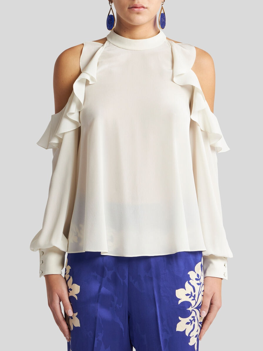 SILK TOP WITH OPEN SHOULDERS AND RUFFLES - 2