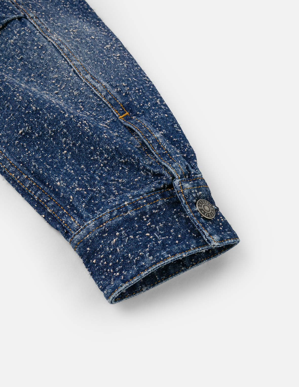 Leather Trim Fashion Fit Collarless Denim Jacket - 10