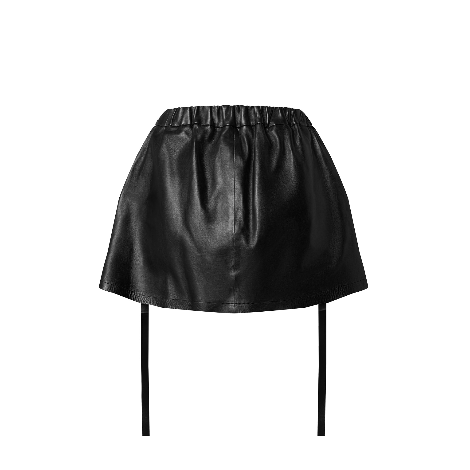 Strap Detail Gathered Leather Mini Skirt - 3