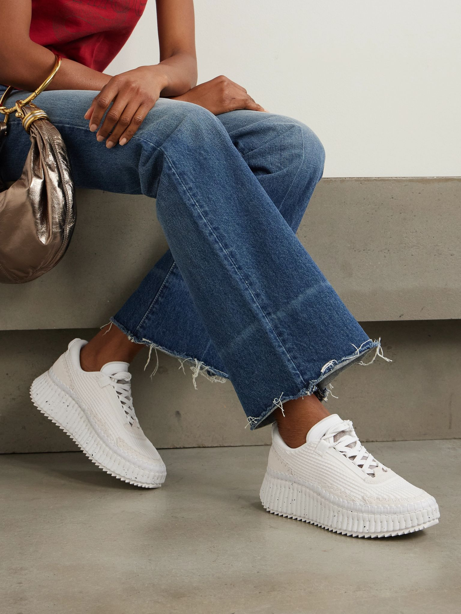 Nama embroidered suede and recycled mesh sneakers White - 2