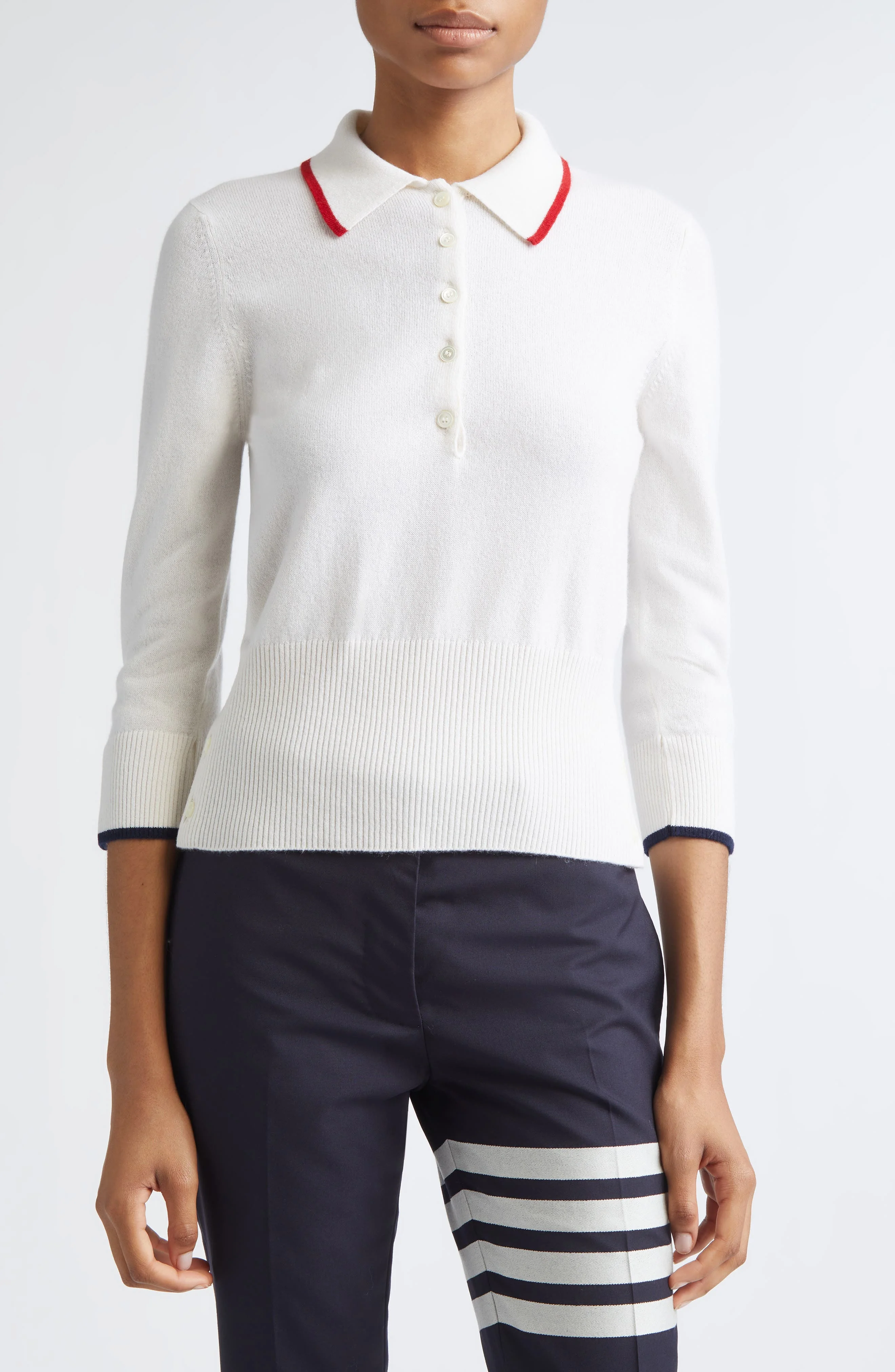 Thom Browne Jersey Intarsia Cashmere Sweater in White at Nordstrom - 1