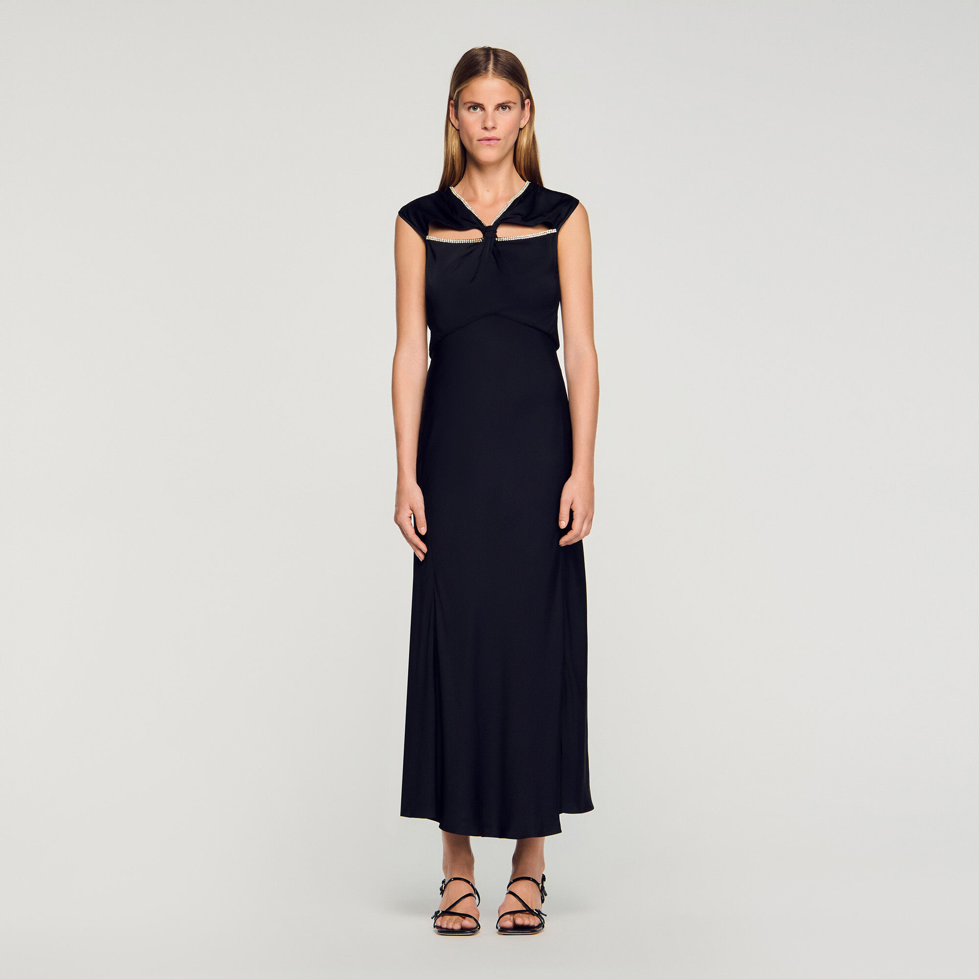 SATIN MAXI DRESS WITH RHINESTONES - 2