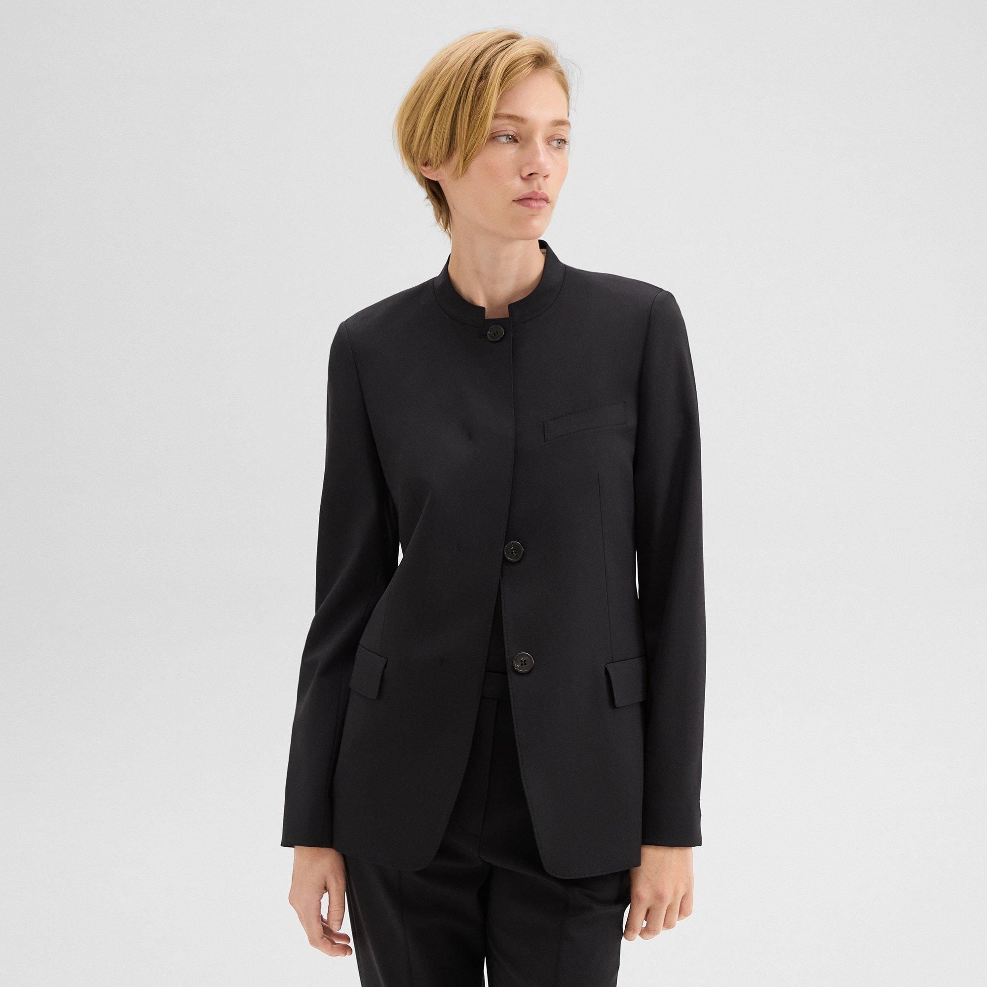 Stand-Collar Blazer in Wool Gabardine - 2