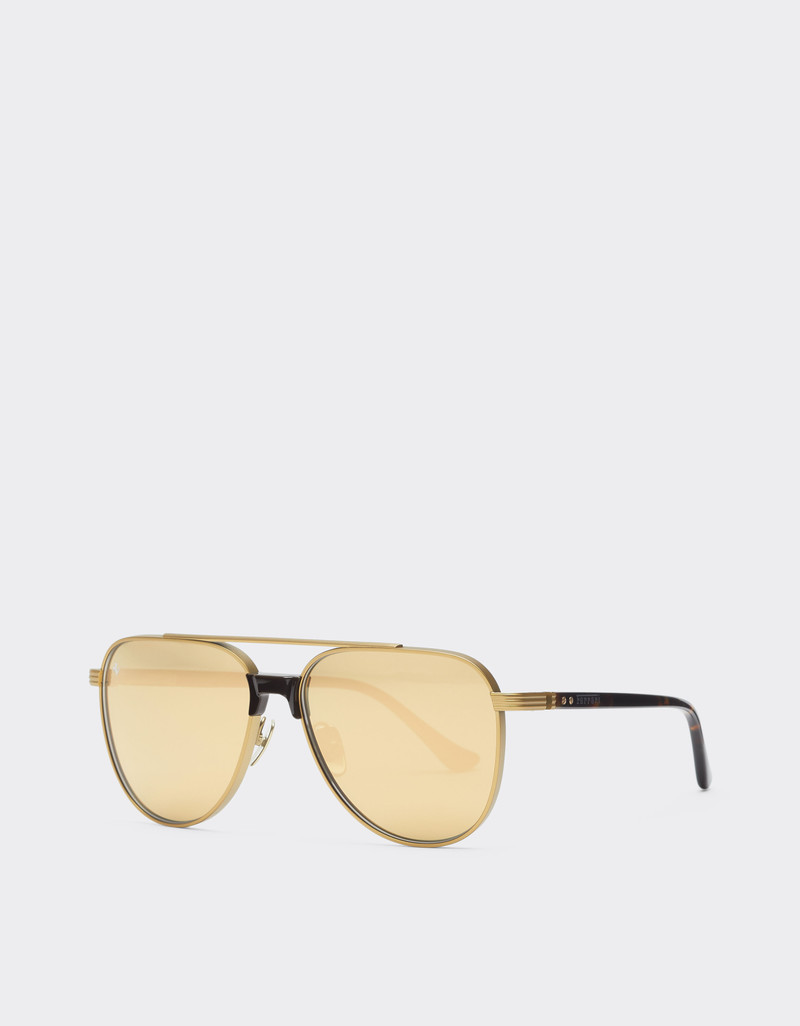 Ferrari sunglasses in matte gold titanium and acetate with transparent yellow-gold mirrored lenses 3