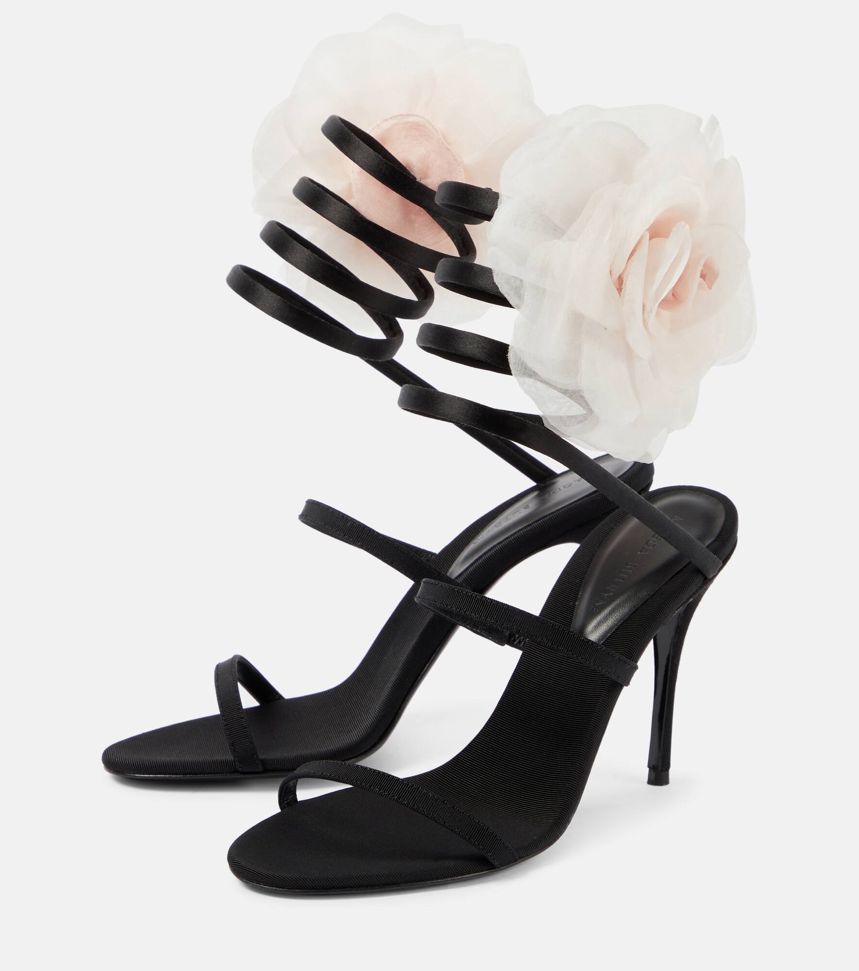 Floral-appliqué satin sandals - 5