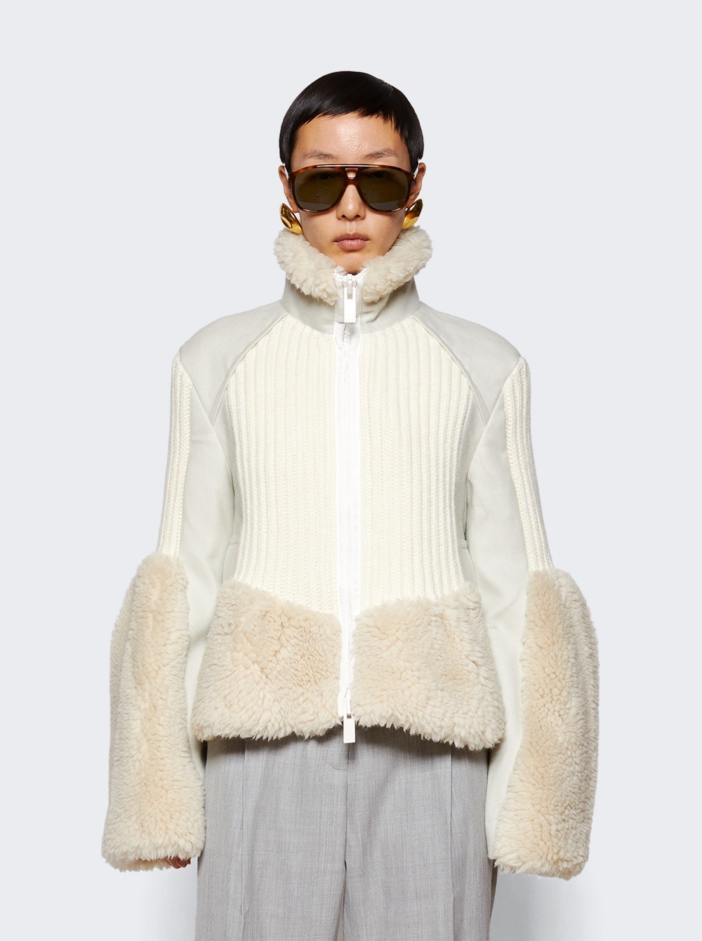 Faux Shearling Knit Jacket Off White - 3