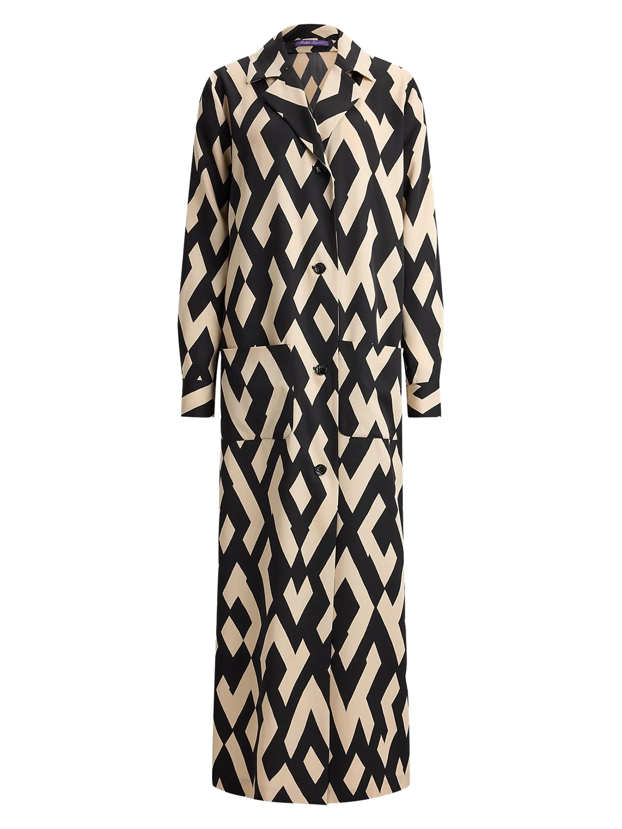 Women's Nessa Deco-Print Wool Coat - Black Sand - 1
