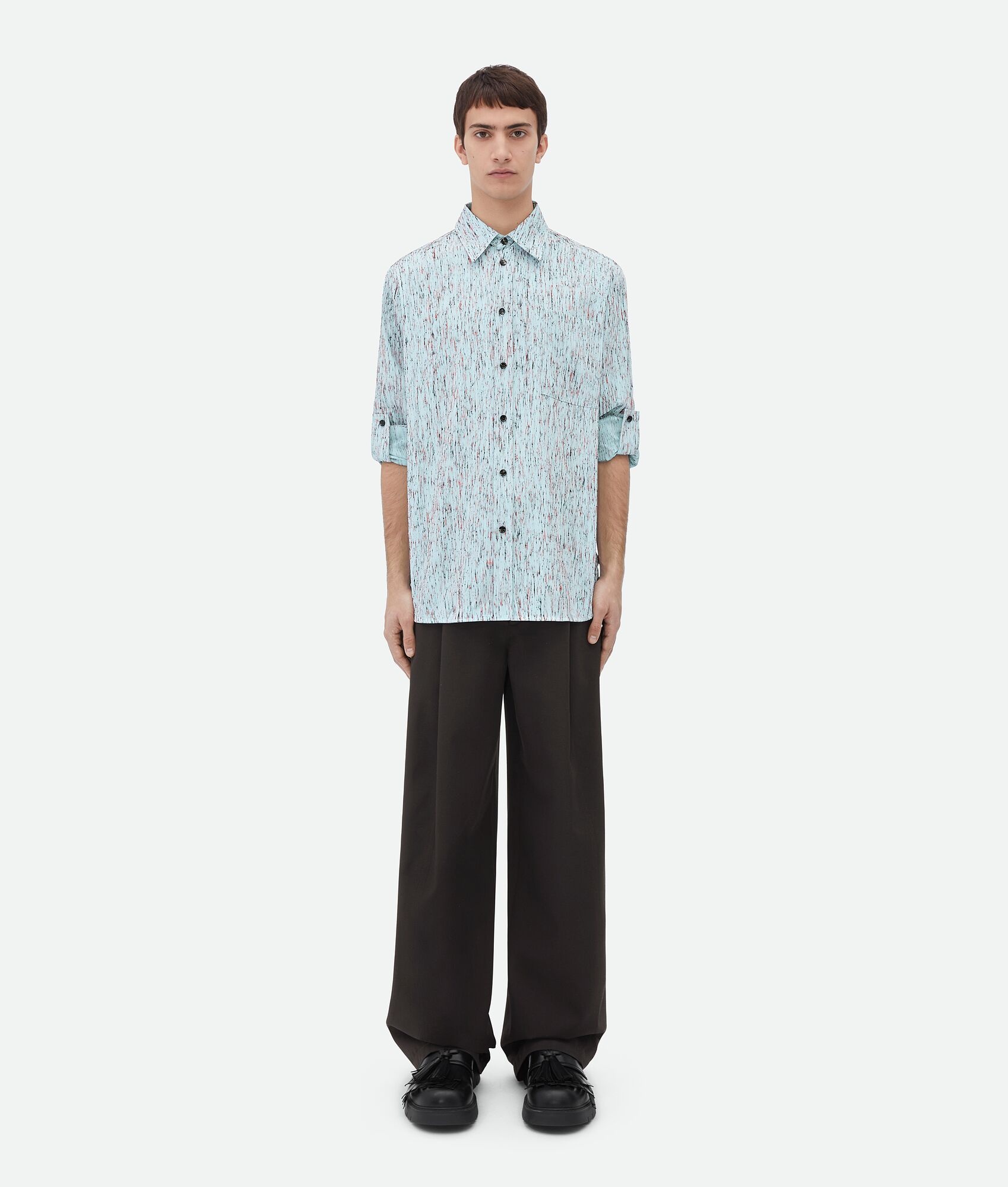 Textured Viscose Stripe Shirt With "BV" Embroidery - 4