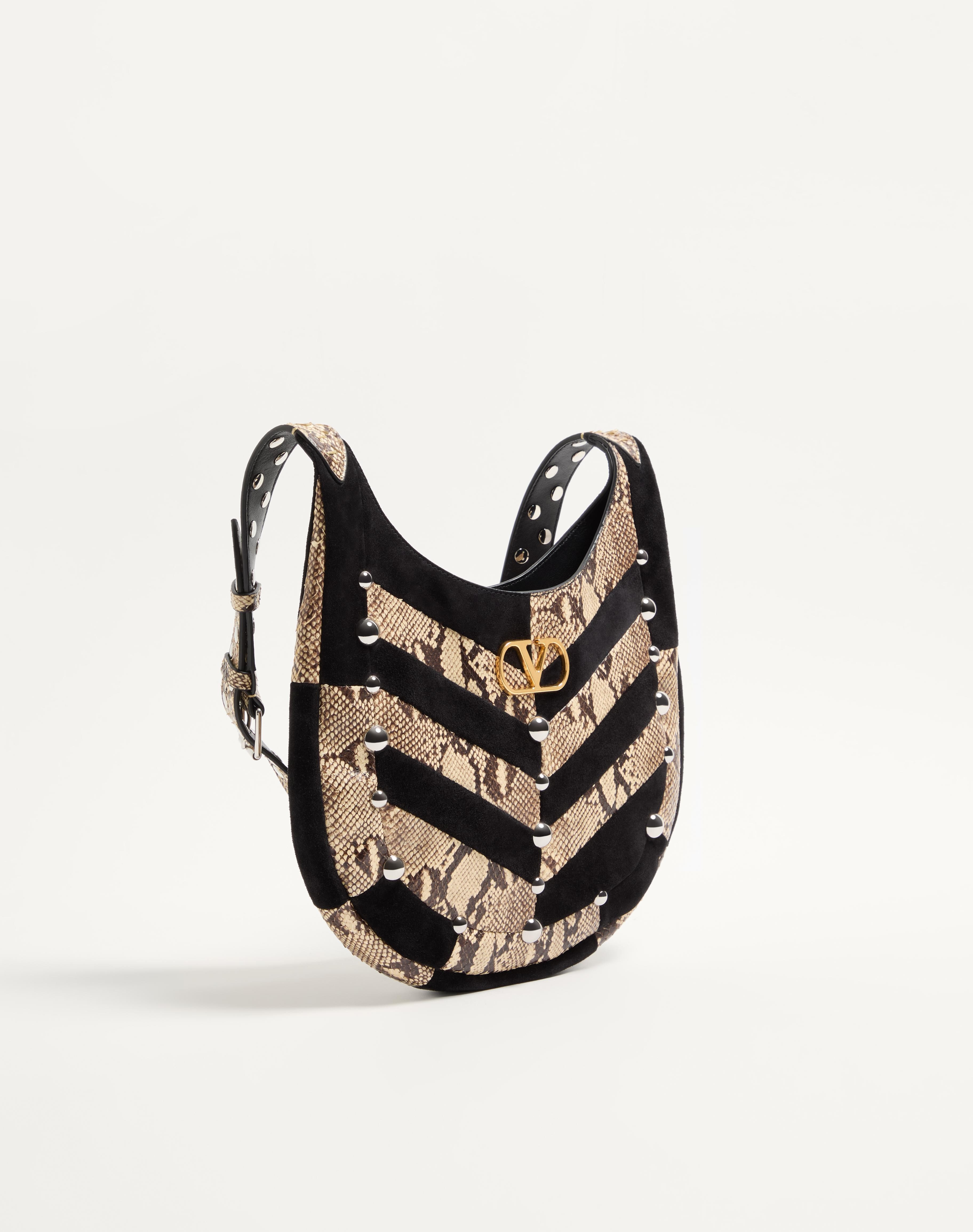 VALENTINO GARAVANI HOBOHO SMALL HOBO BAG IN PYTHON AND CHEVRON-PATTERNED SUEDE WITH STUDS - 2