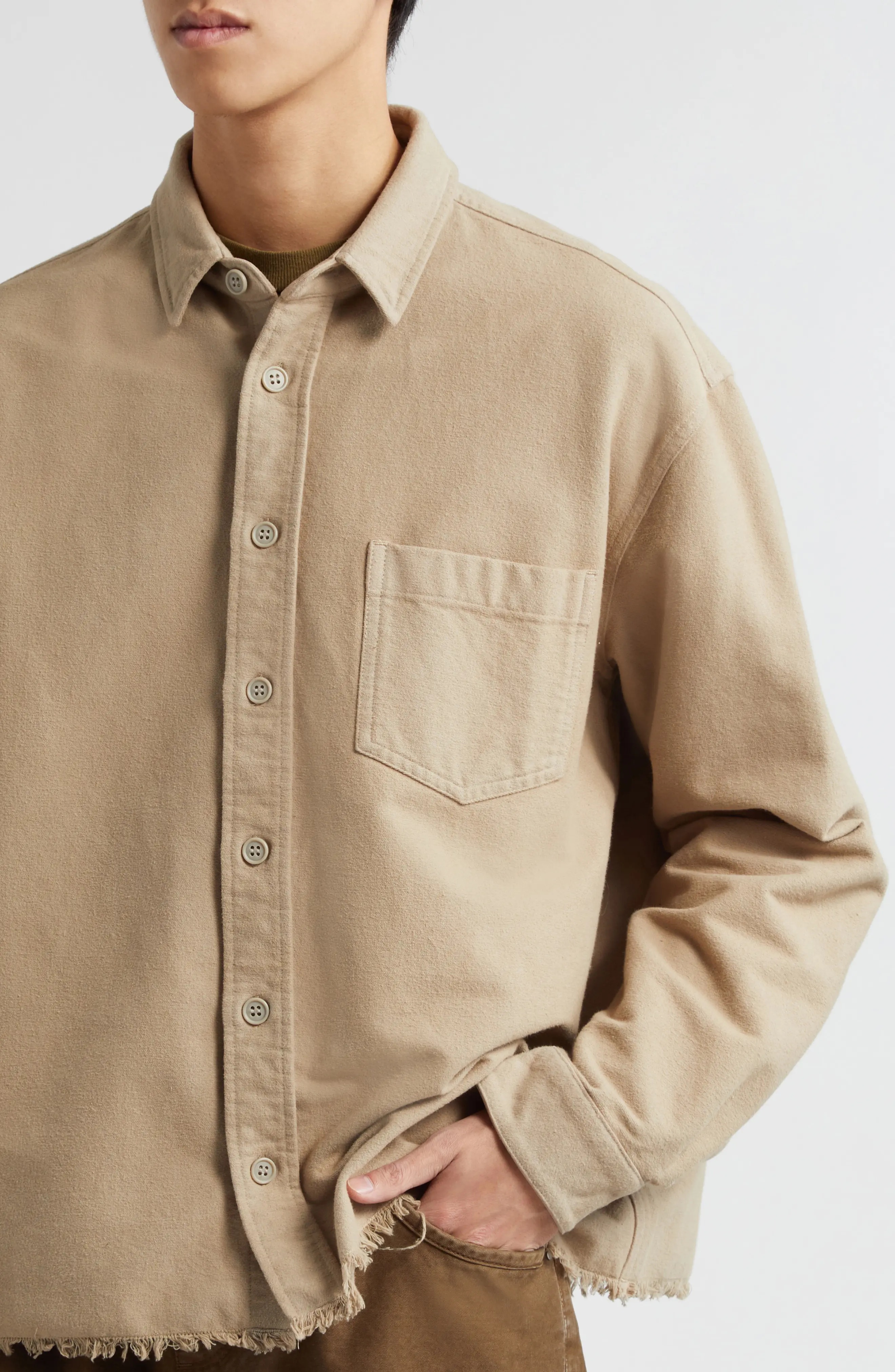 Hemi Oversize Raw Hem Button-Up Shirt - 4