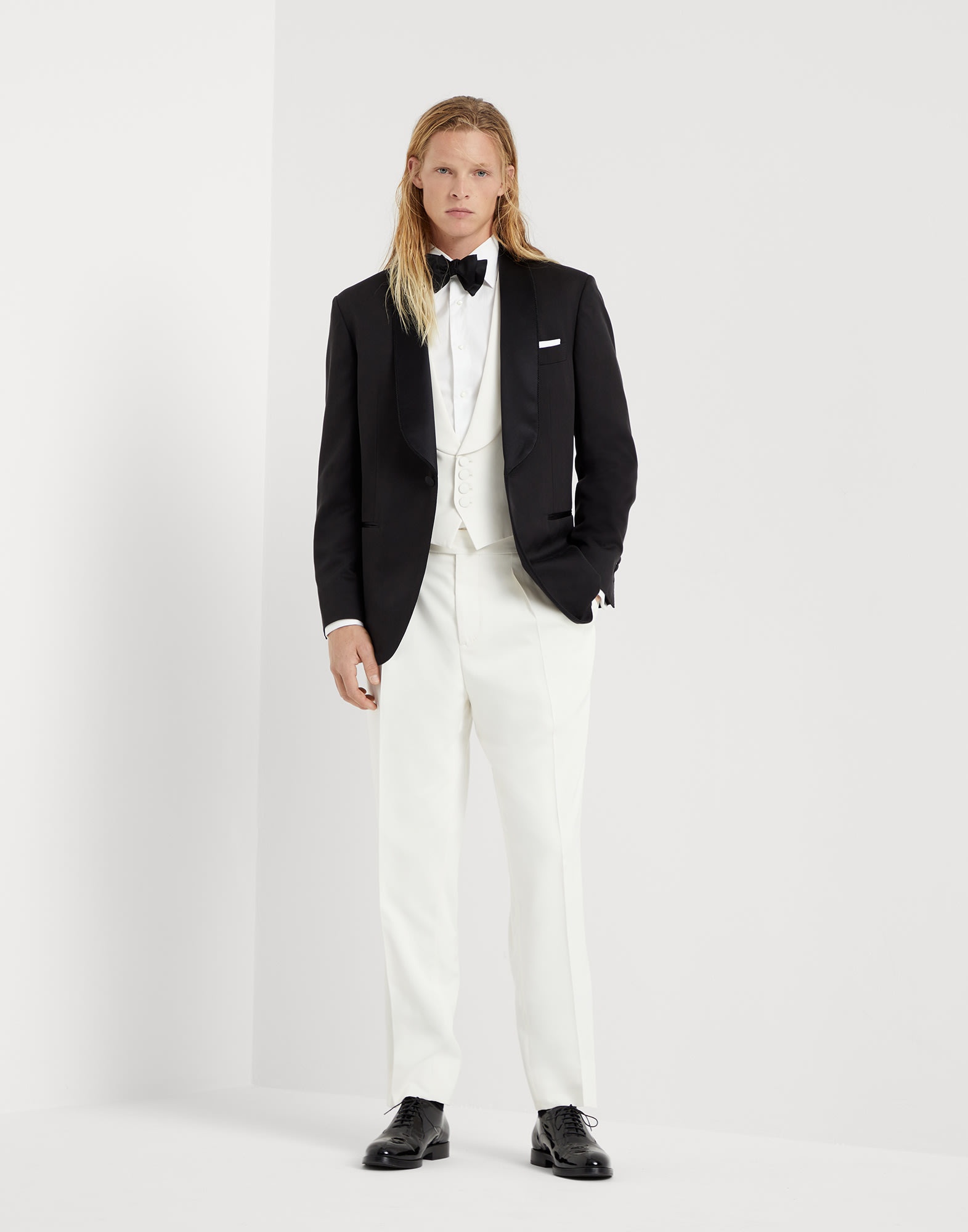 Délavé silk twill tuxedo jacket with shawl lapels and piping - 5