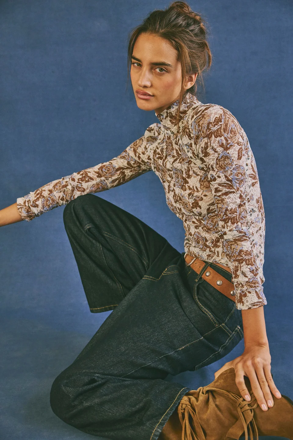 Lyric Sheer Lace Long Sleeve Turtleneck Top - 1