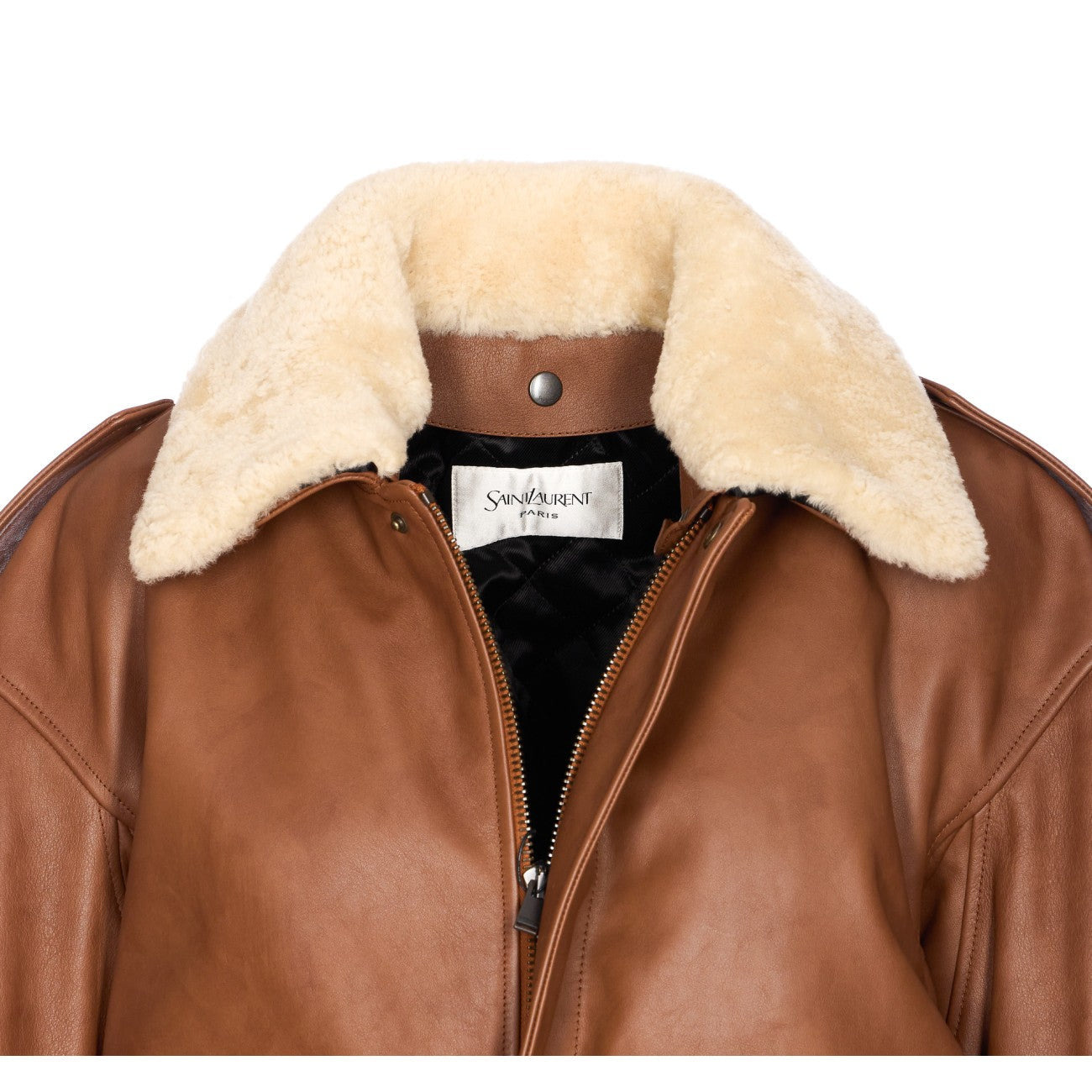 Saint Laurent Women Hammered Leather And Shearling Bomber Jacket - 4