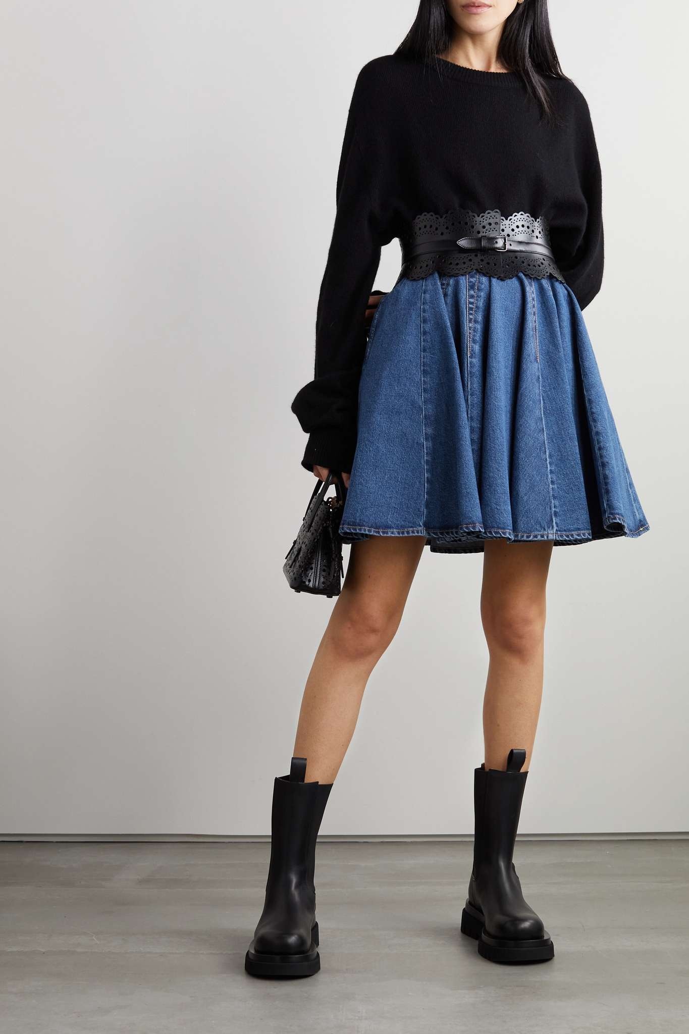 Pleated denim mini skirt - 2