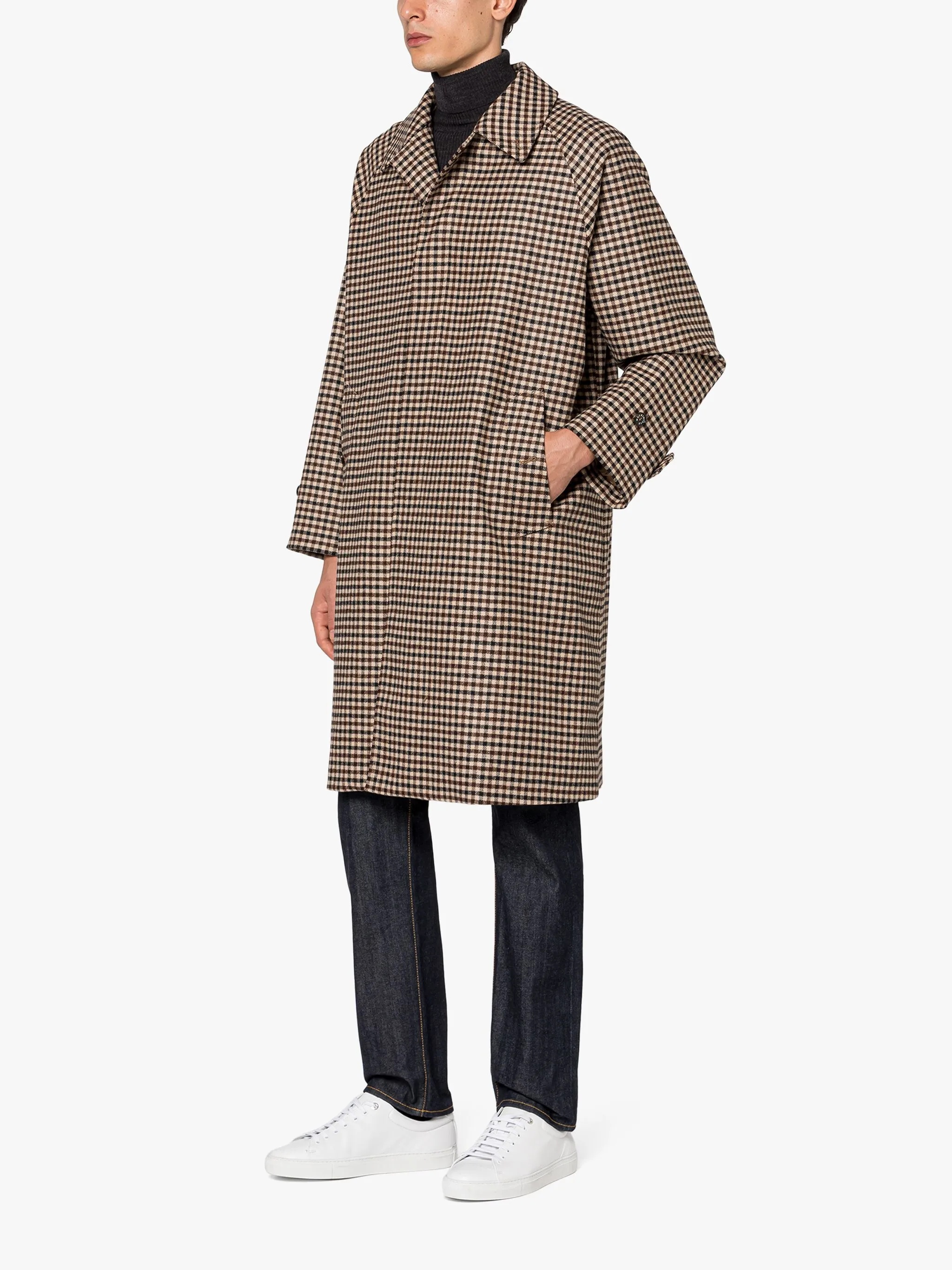 BELFORD BROWN SHEPHERD CHECK WOOL BALMACAAN COAT - 2