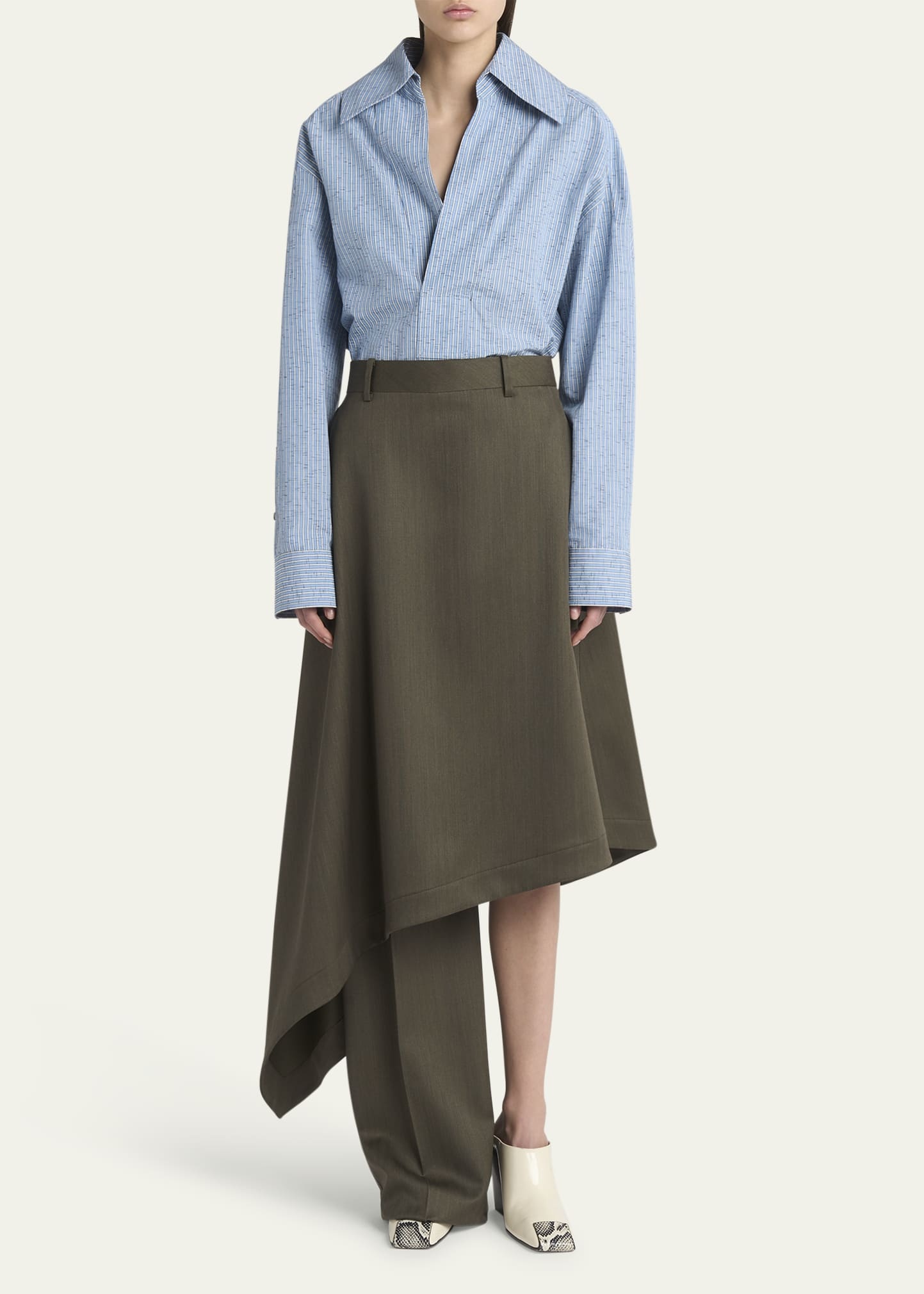 Stripe Irregular Cotton Linen Shirt - 2