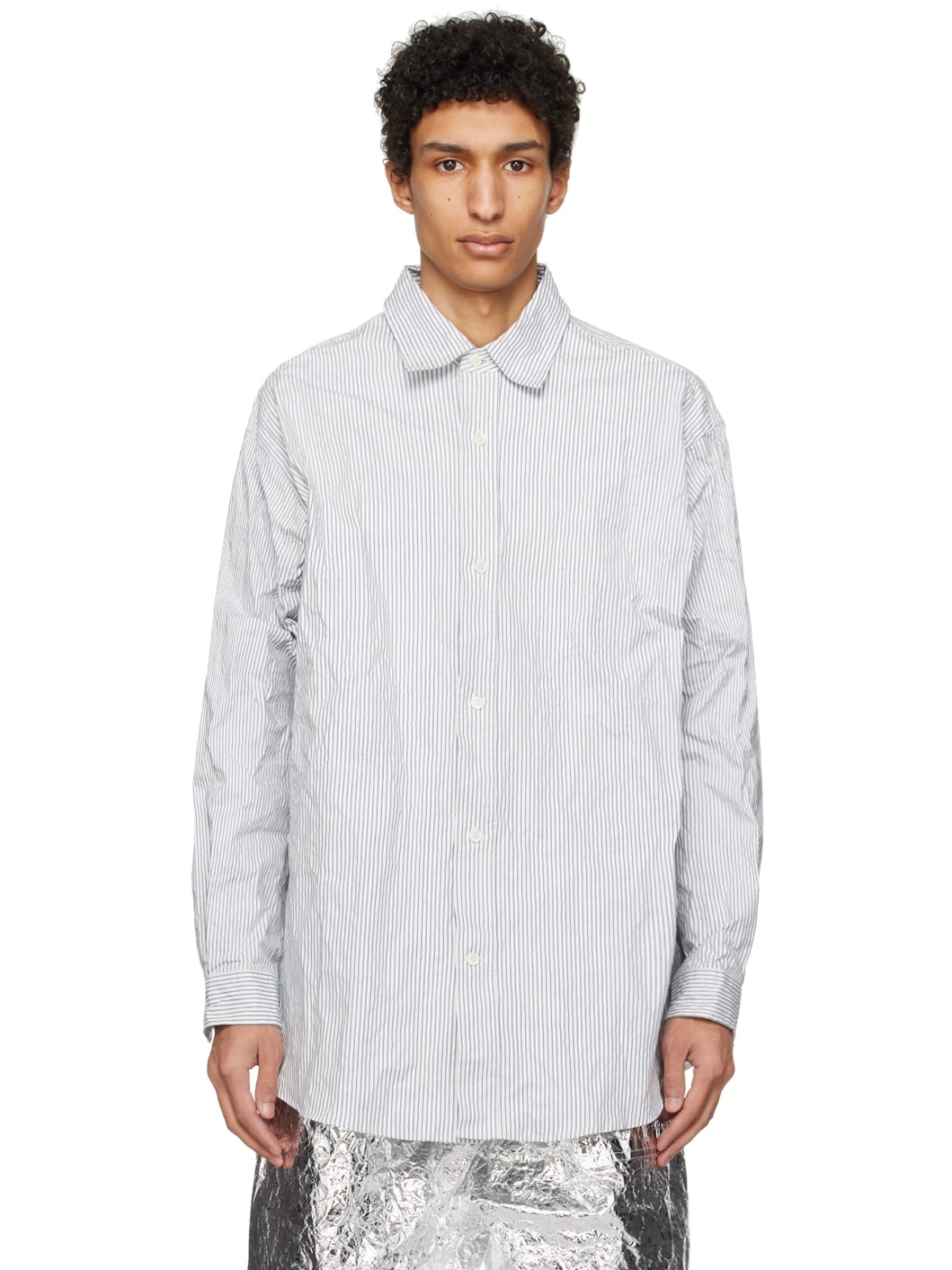 White & Navy Pinstripe Shirt - 1
