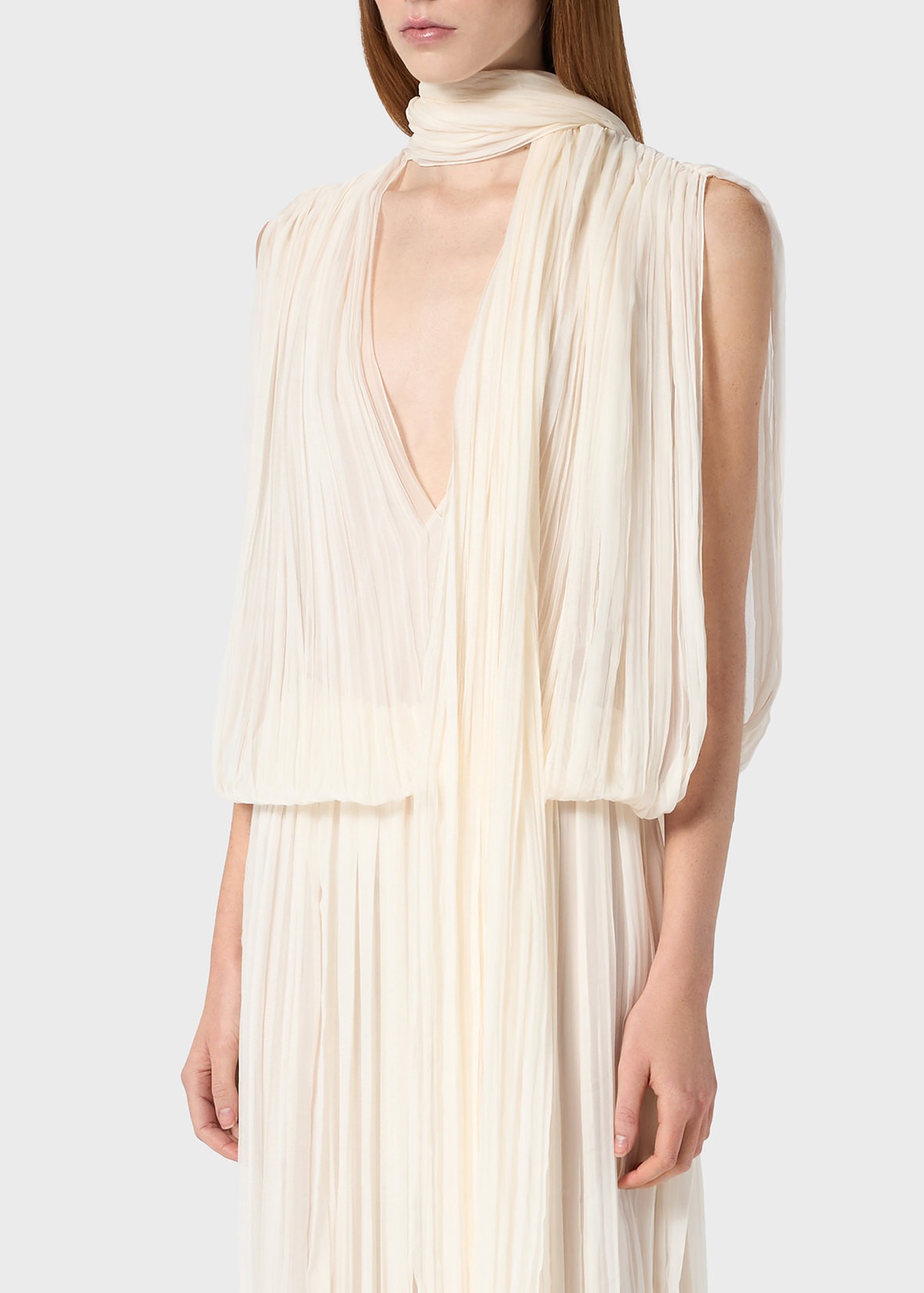 PLEATED DRESS IN SILK CHIFFON WITH SCARF - 5
