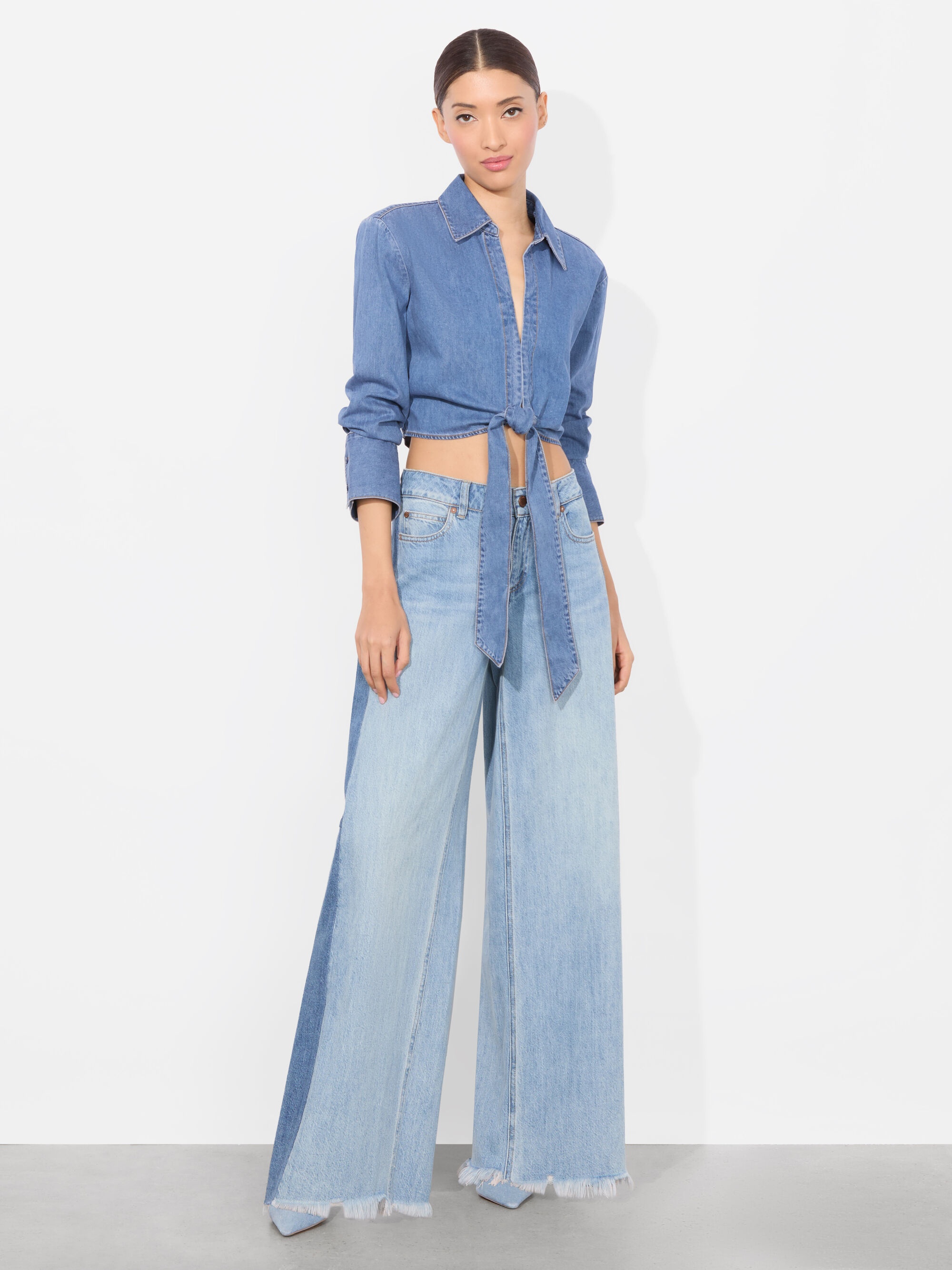 HANNON CHAMBRAY TIE FRONT BLOUSE - 6