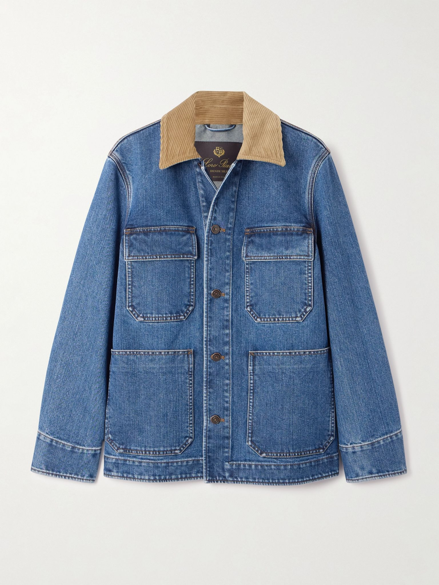 Dean corduroy-trimmed denim jacket Dark denim - 1