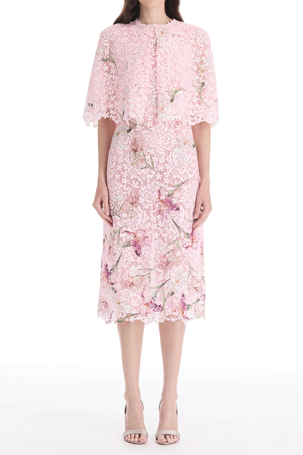 Cape Sleeve Painted Iris Lace Day Dress - 1